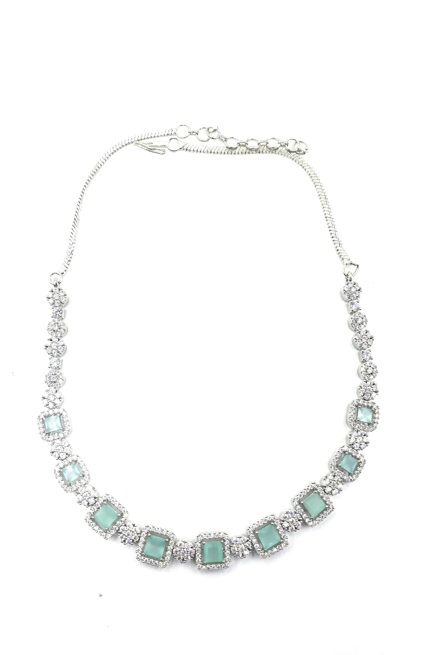 MyWishTree Rectangle and Flower American Diamond Necklace Set - Mywishtree