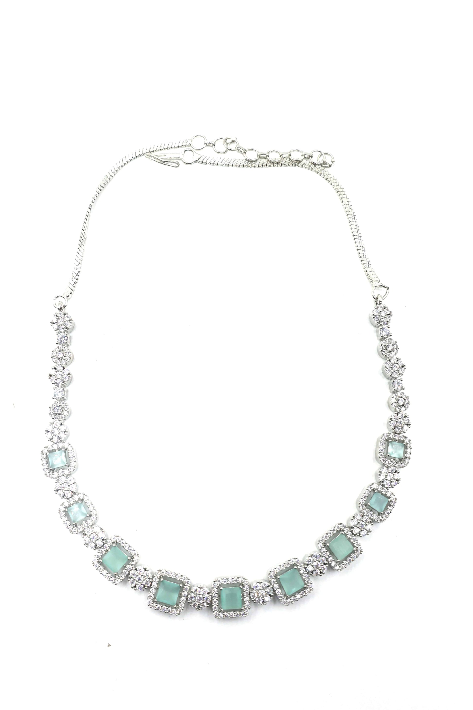 MyWishTree Rectangle and Flower American Diamond Necklace Set - Mywishtree