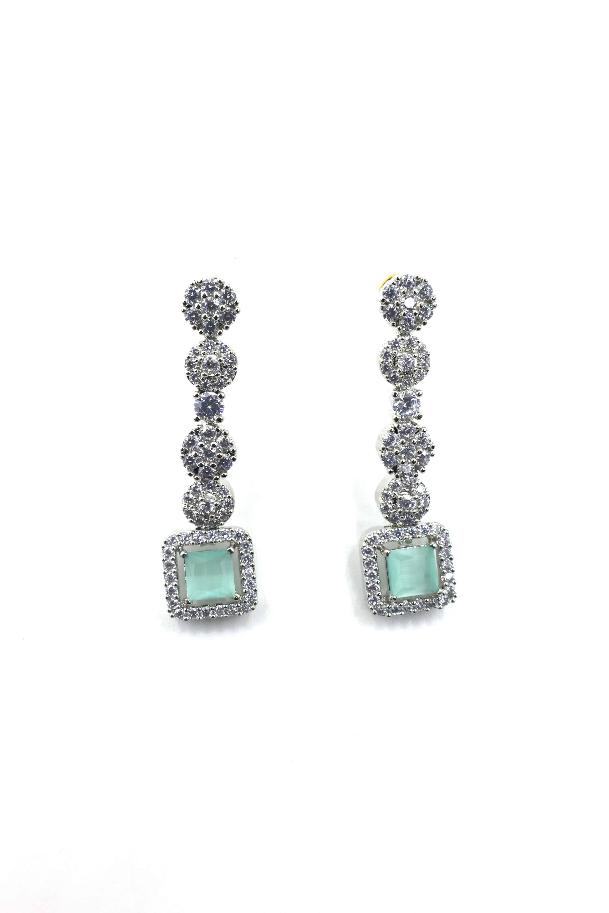 MyWishTree Rectangle and Flower American Diamond Necklace Set - Mywishtree