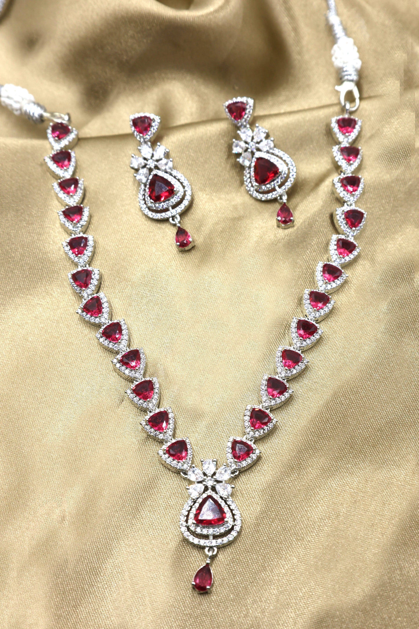 MywishTree Ruby American Diamond Necklace Set - Mywishtree