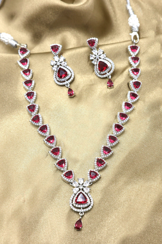MywishTree Ruby American Diamond Necklace Set - Mywishtree