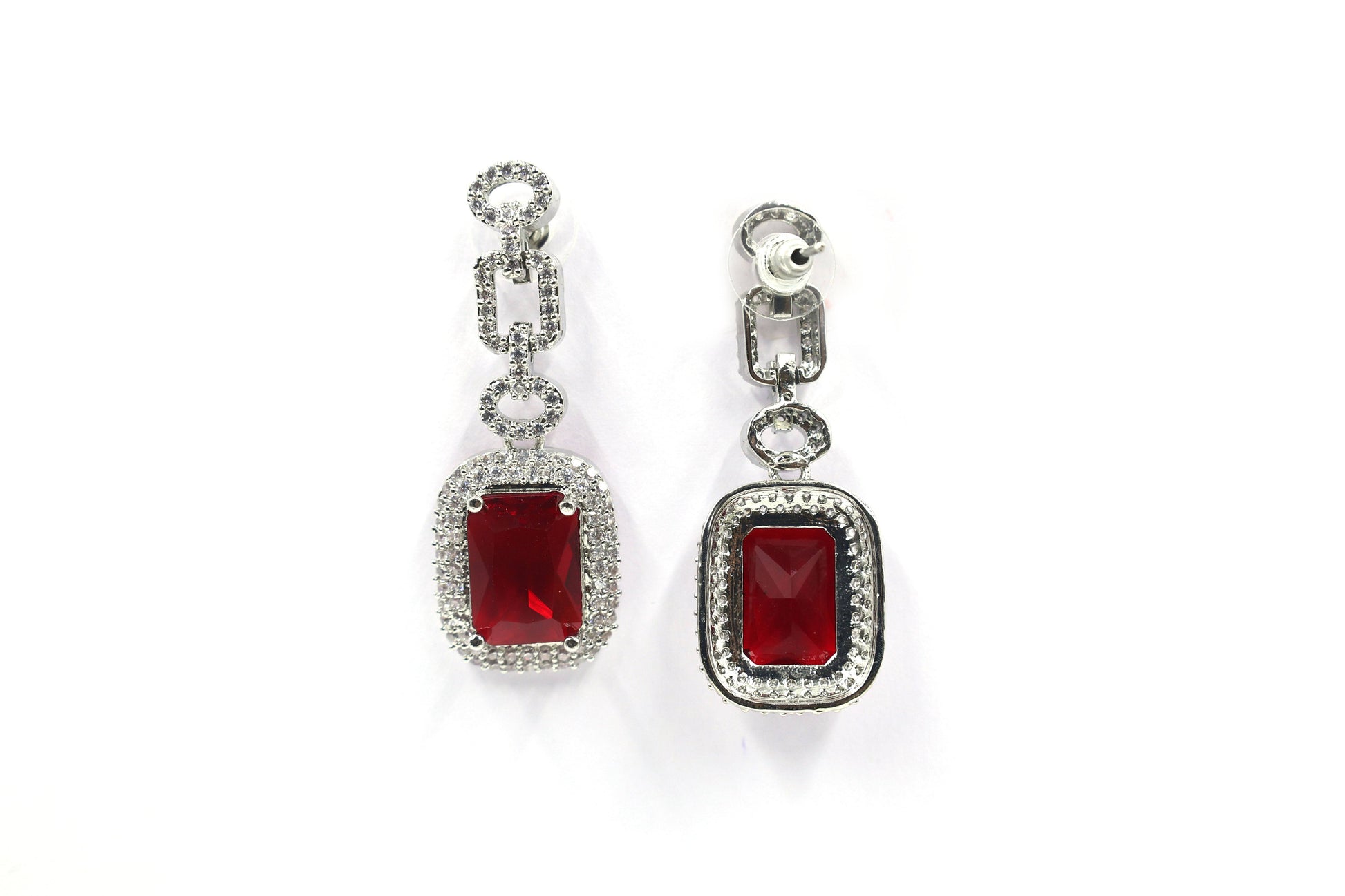 MywishTree Majestic Ruby Chain-Link American Diamond Necklace Set - Mywishtree