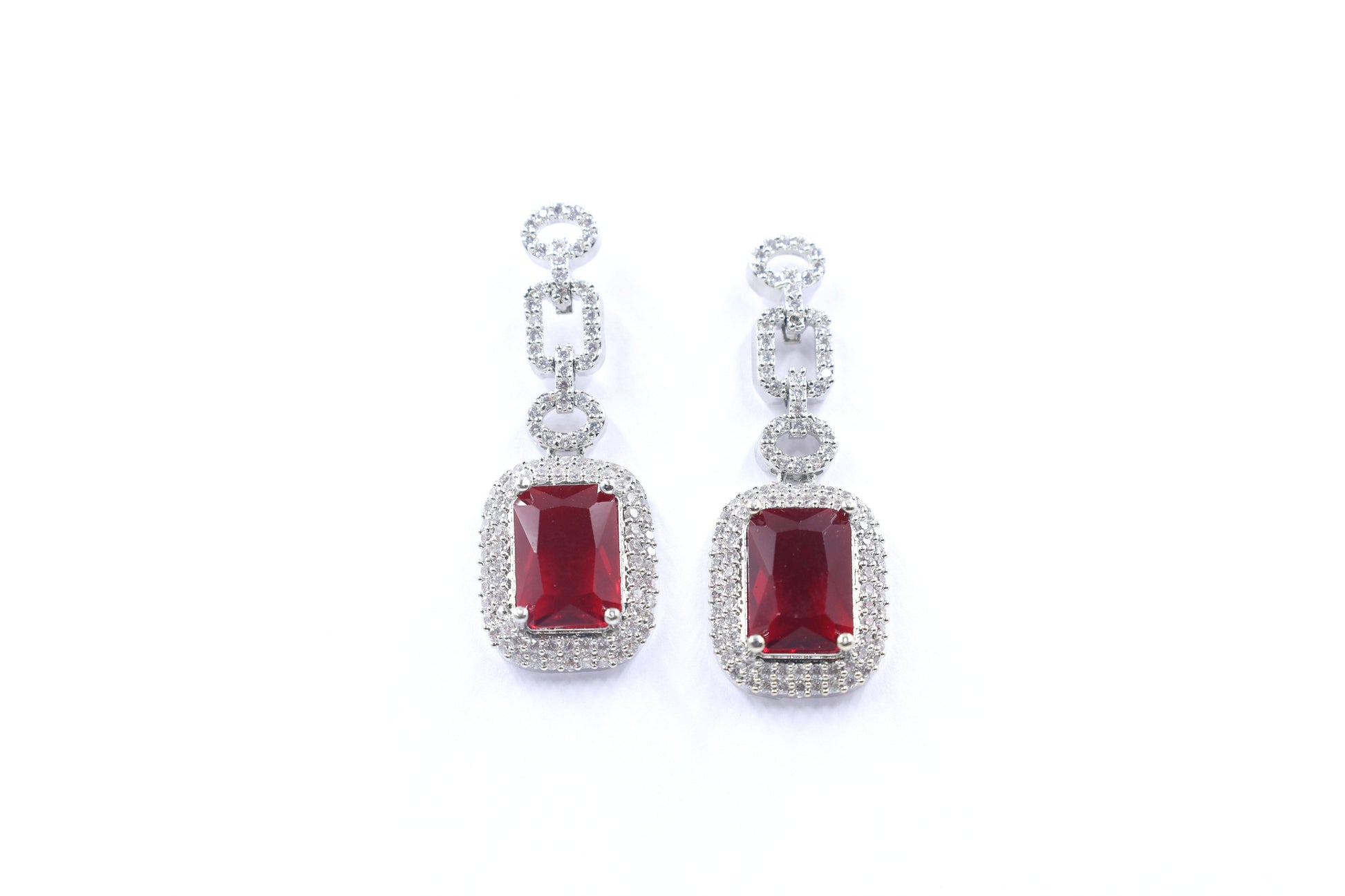 MywishTree Majestic Ruby Chain-Link American Diamond Necklace Set - Mywishtree