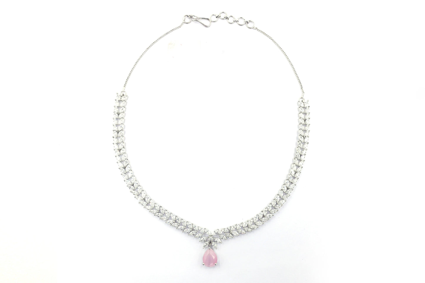 MywishTree American Diamond CZ Classic Necklace Set with Green Stone & Silver Tone Plating - Mywishtree