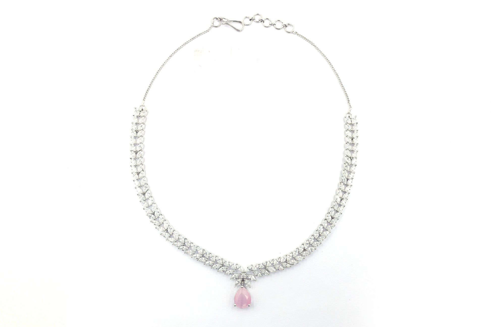 MywishTree American Diamond CZ Classic Necklace Set with Green Stone & Silver Tone Plating - Mywishtree