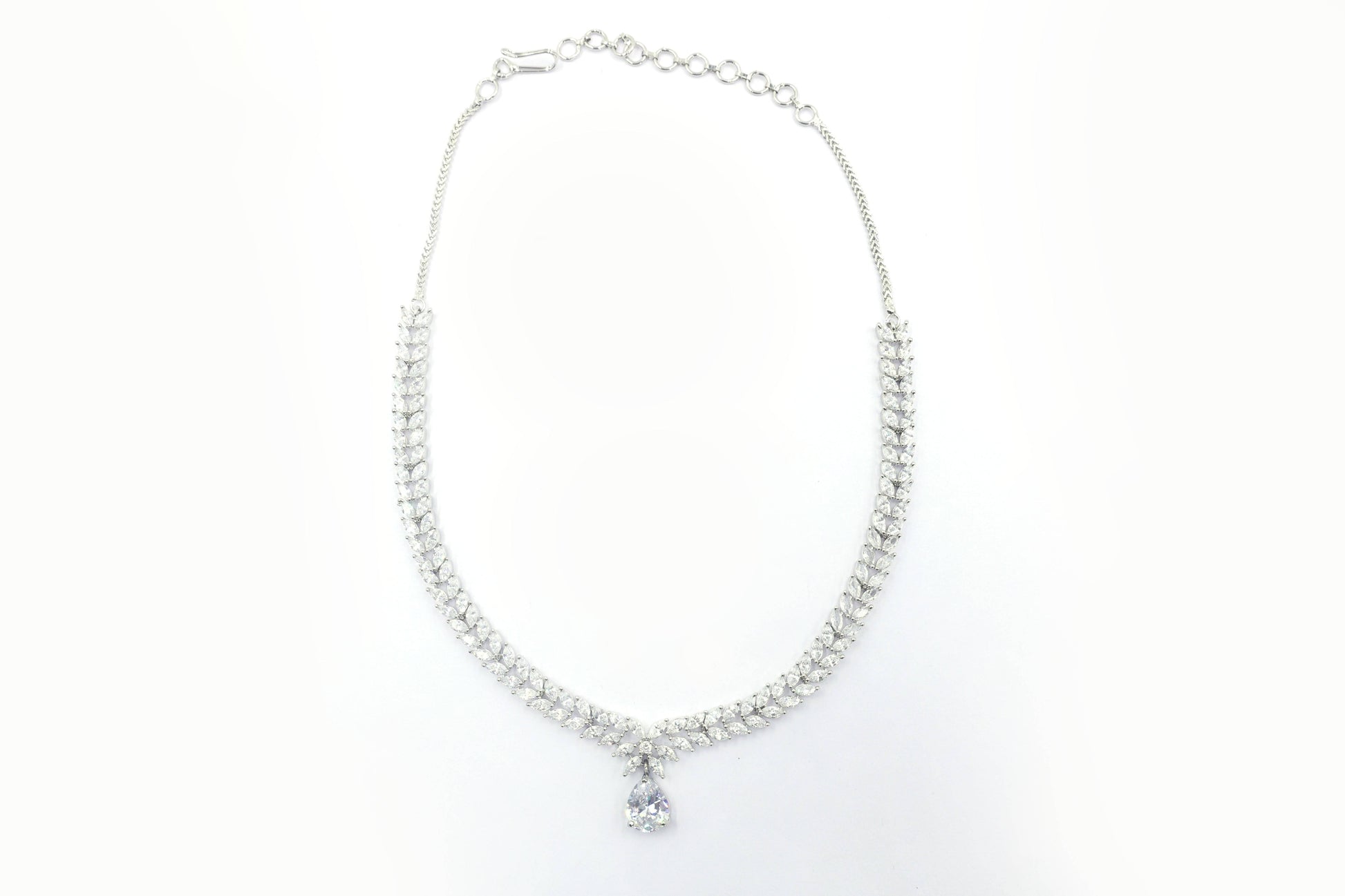 MywishTree American Diamond CZ Classic Necklace Set with Green Stone & Silver Tone Plating - Mywishtree