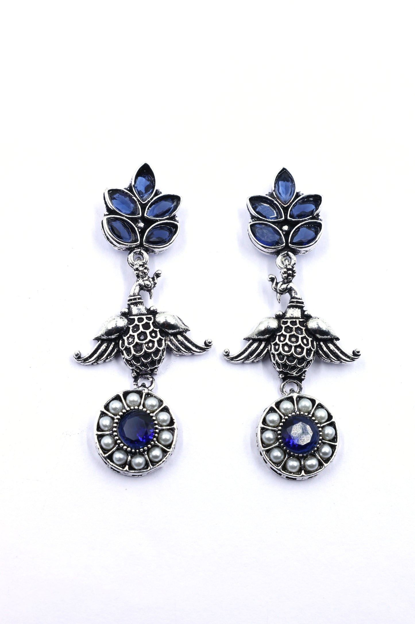 Oxidized Silver Peacock Drop Earrings - Mywishtree