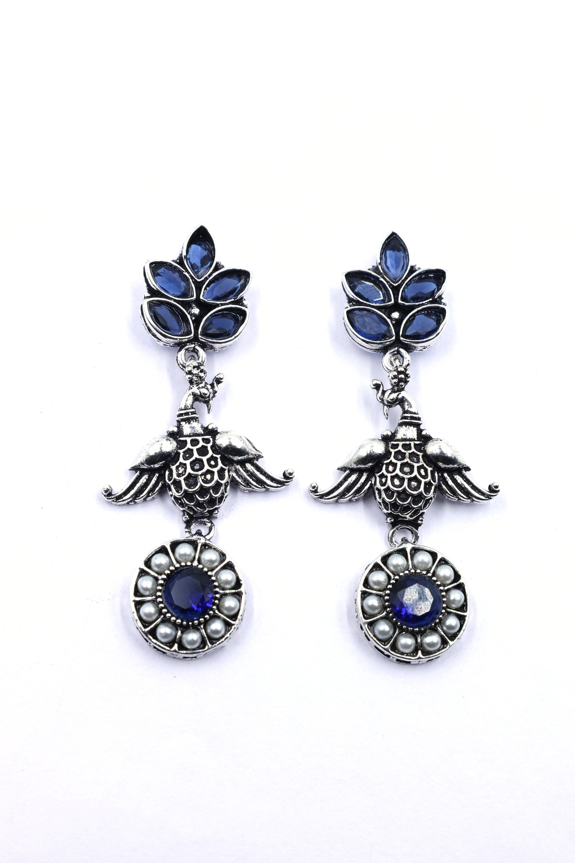Oxidized Silver Peacock Drop Earrings - Mywishtree