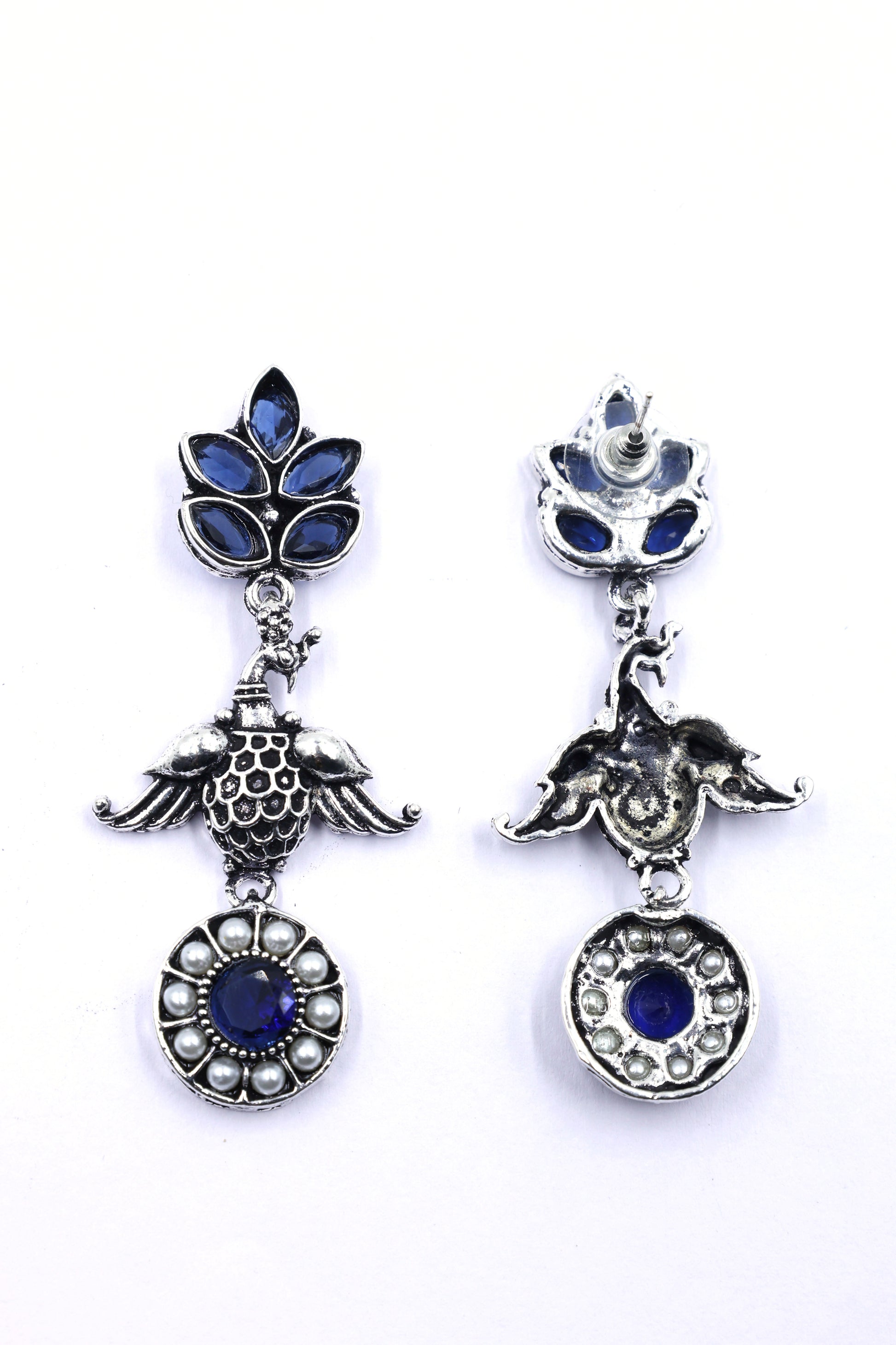 Oxidized Silver Peacock Drop Earrings - Mywishtree