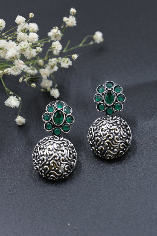 Dome Earrings with Oxidised Plating - Mywishtree
