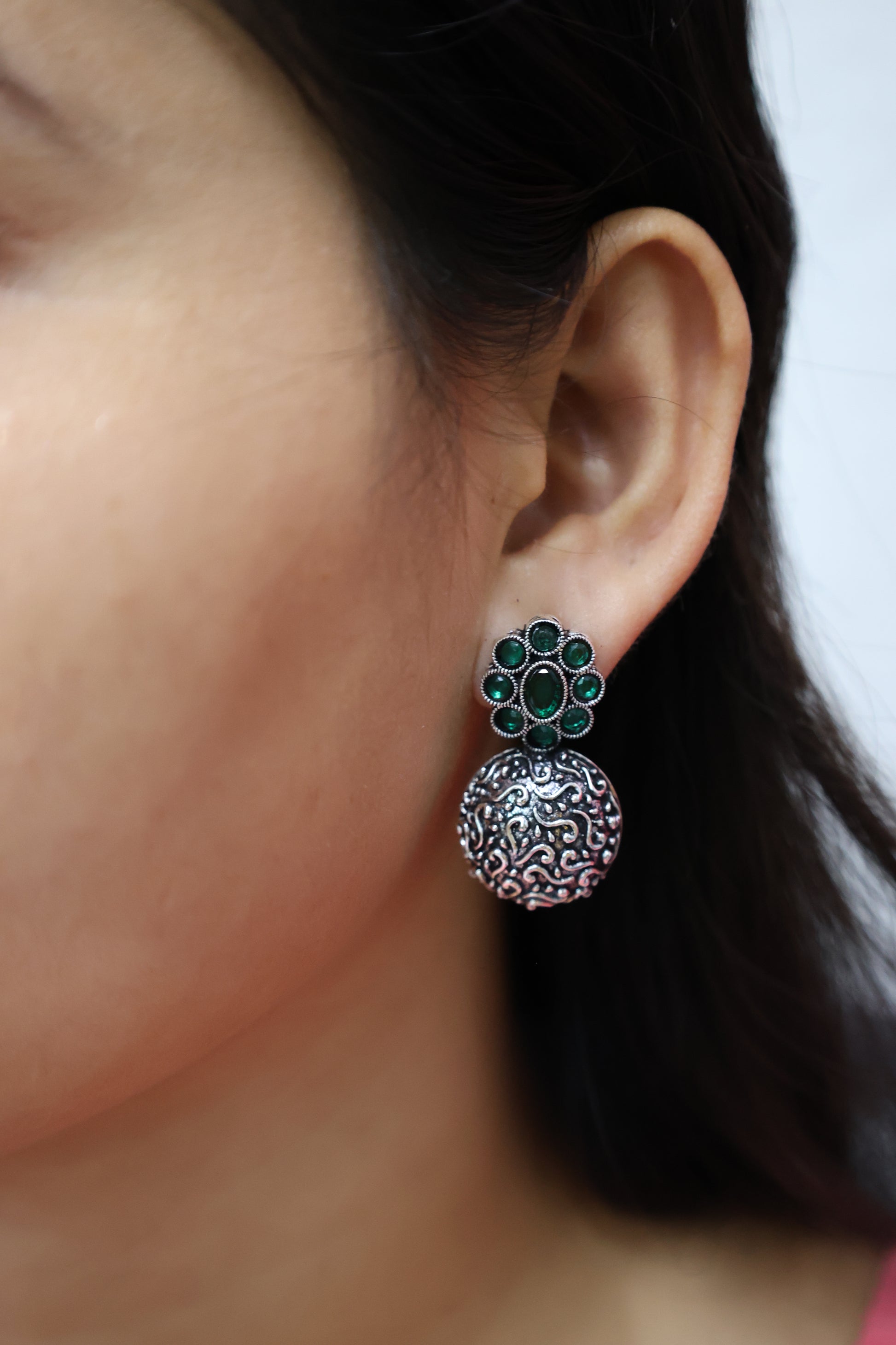 Dome Earrings with Oxidised Plating - Mywishtree