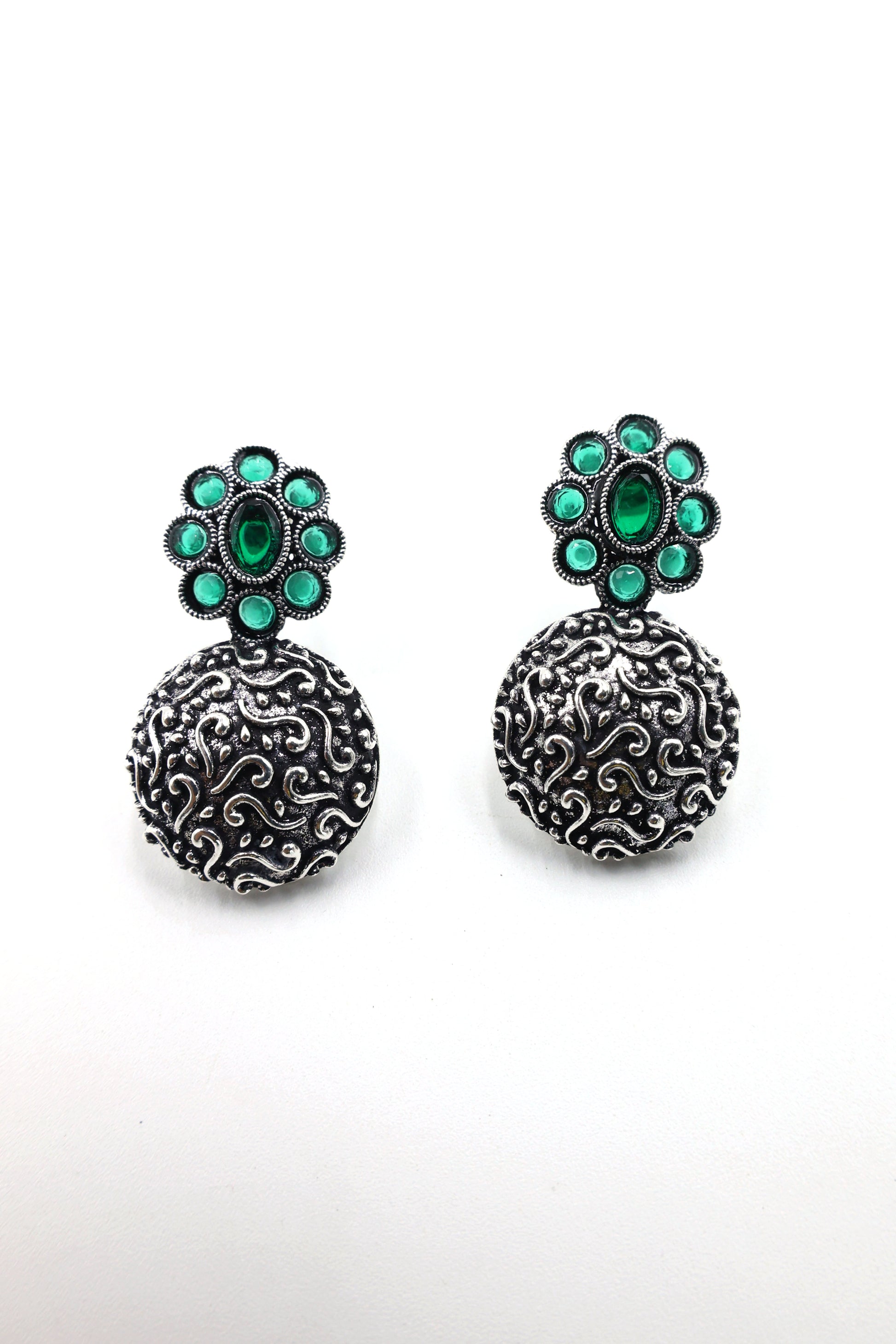 Dome Earrings with Oxidised Plating - Mywishtree