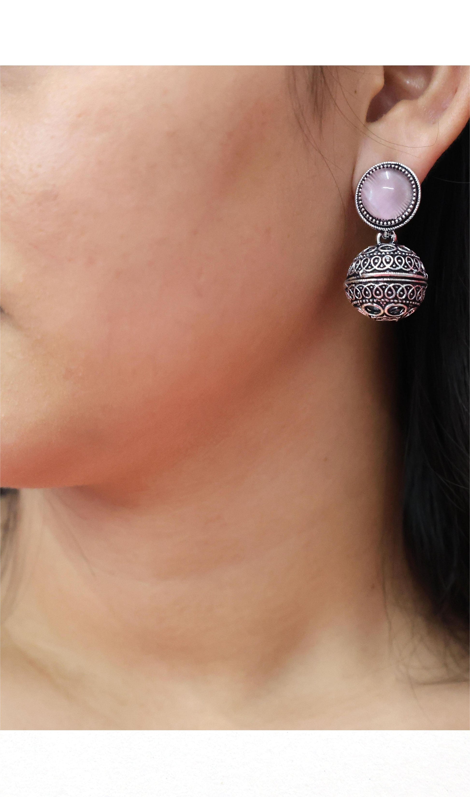 Antique Dome Earrings with Oxidised Plating - Mywishtree