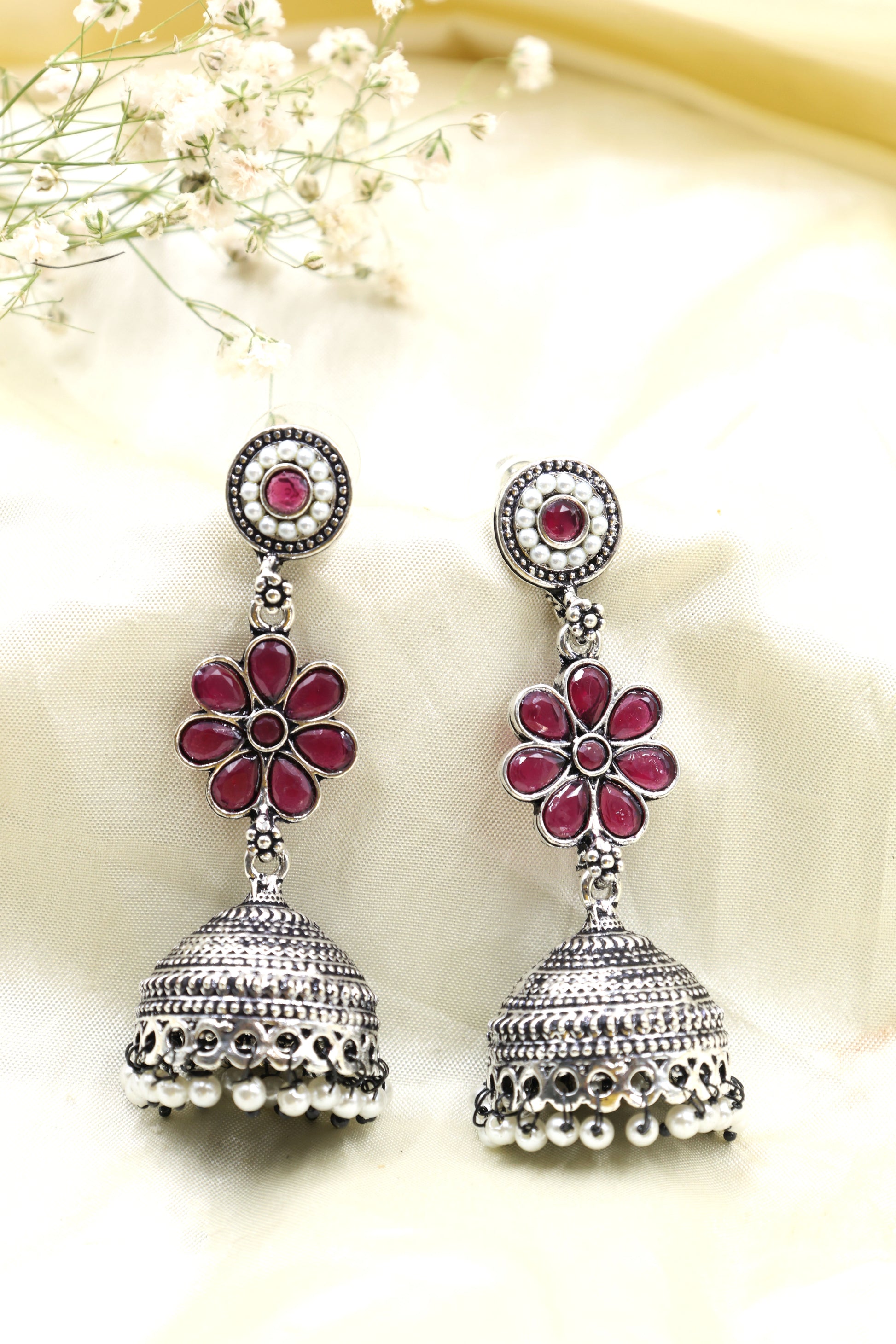 Oxidized Silver Jhumka Earrings - Mywishtree