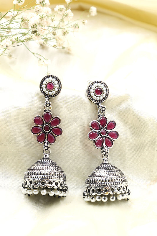 Oxidized Silver Jhumka Earrings - Mywishtree