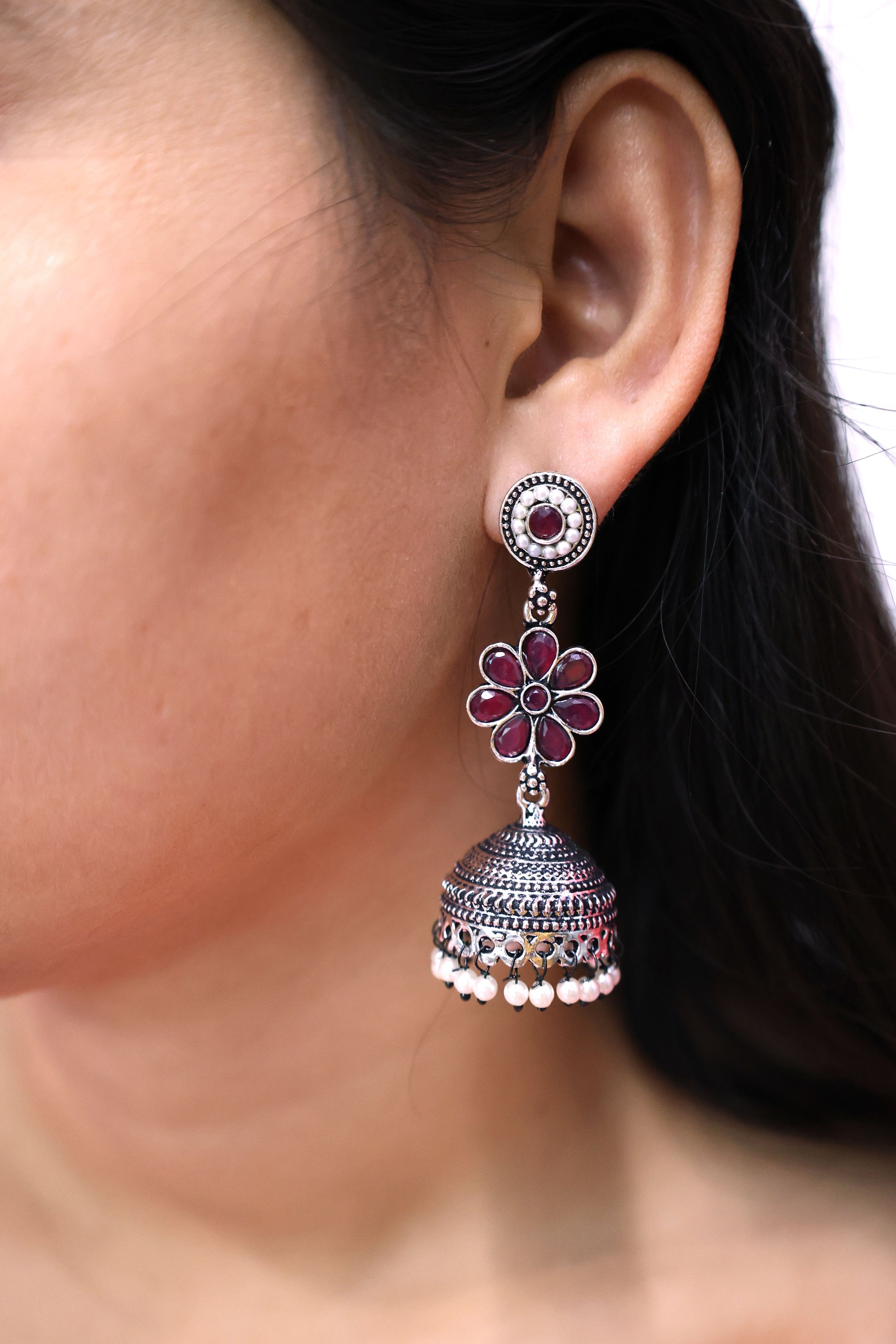 Oxidized Silver Jhumka Earrings - Mywishtree