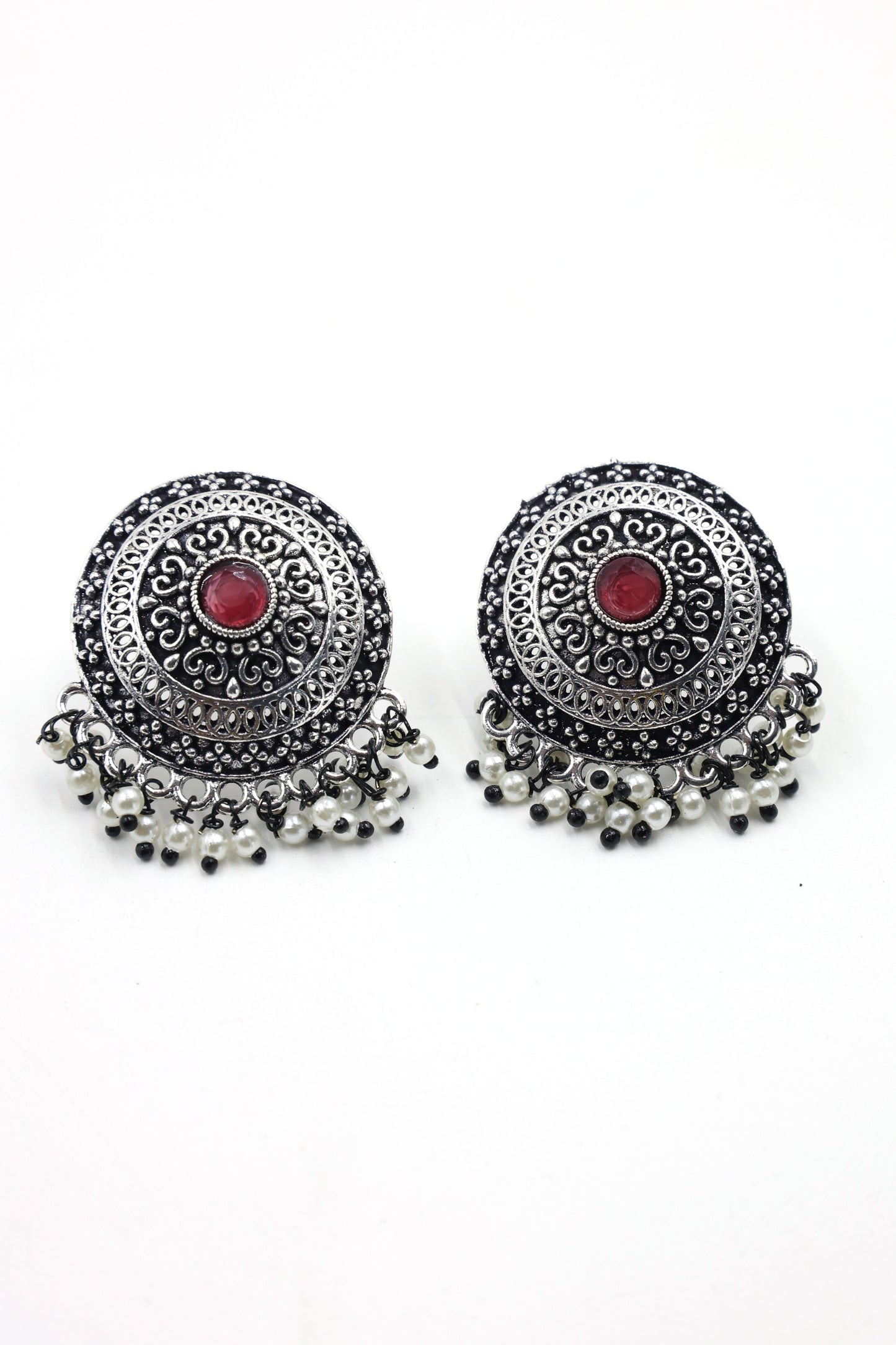 Vintage  Pearl Stud Earrings with Oxidised Plating - Mywishtree