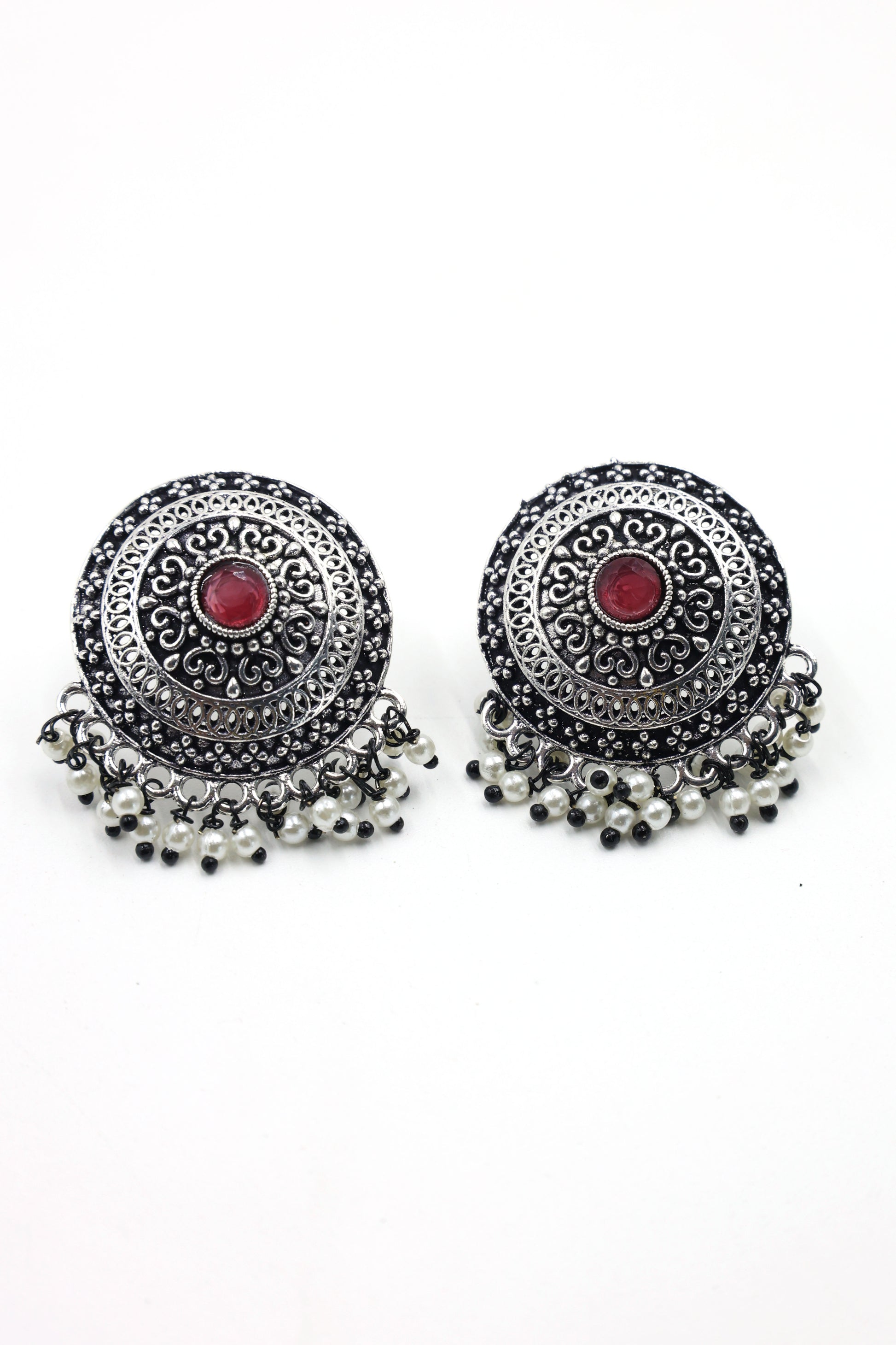 Vintage  Pearl Stud Earrings with Oxidised Plating - Mywishtree