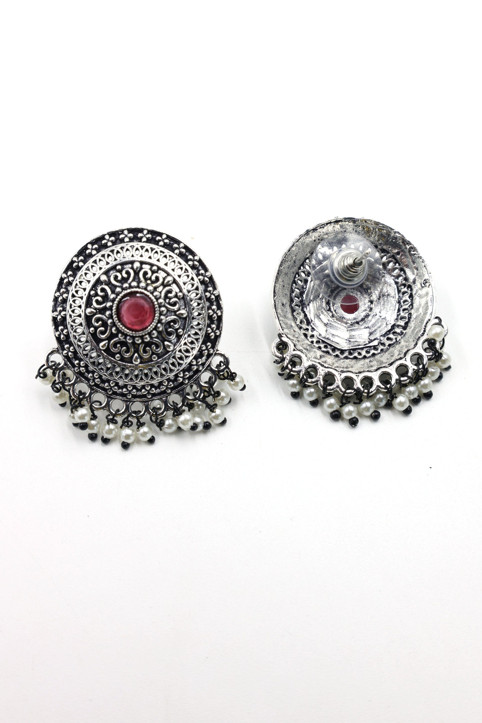 Vintage  Pearl Stud Earrings with Oxidised Plating - Mywishtree
