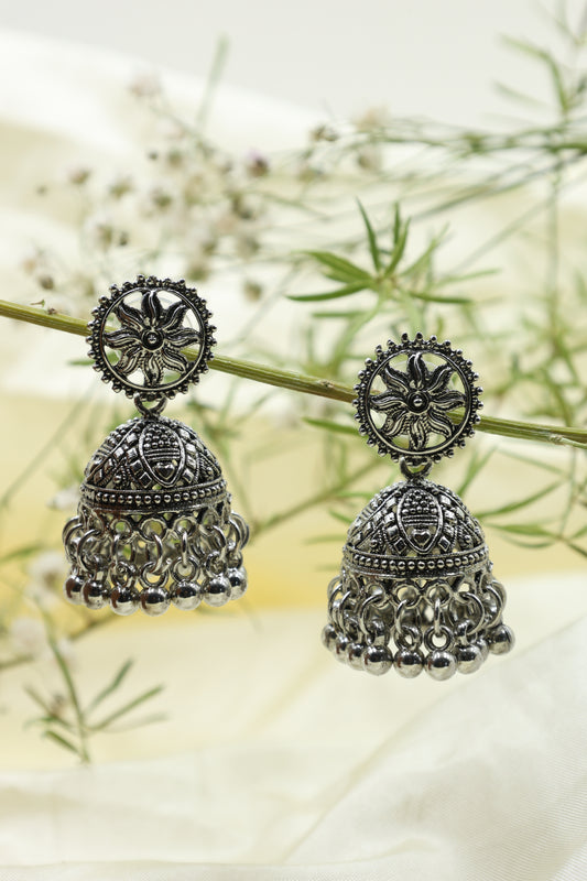 Classic Jhumka Earring With Oxidised Plating - Mywishtree
