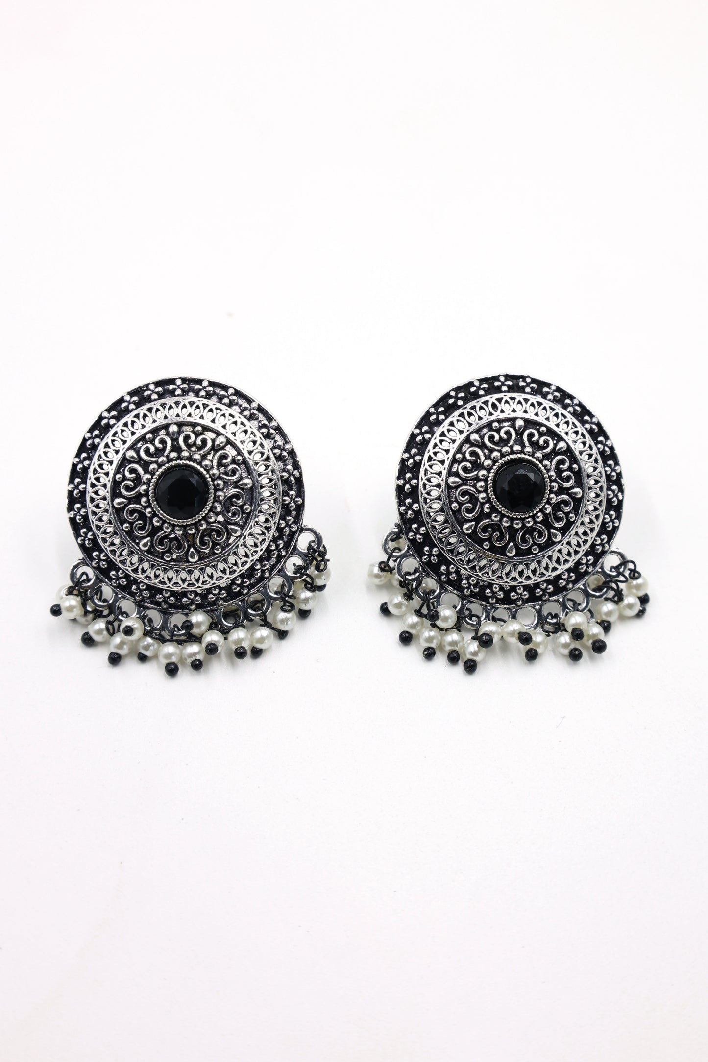 Vintage  Pearl Stud Earrings with Oxidised Plating - Mywishtree