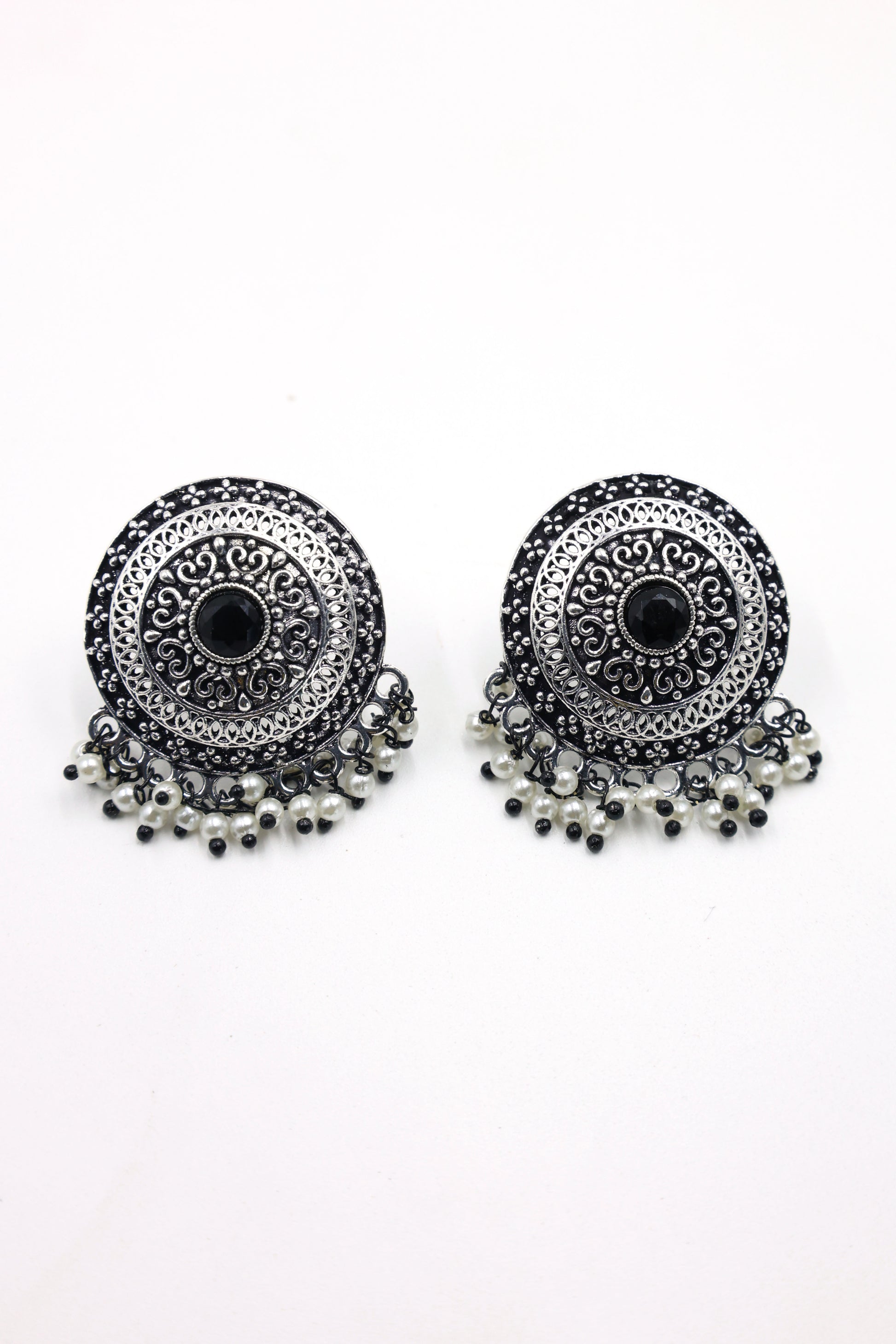 Vintage  Pearl Stud Earrings with Oxidised Plating - Mywishtree