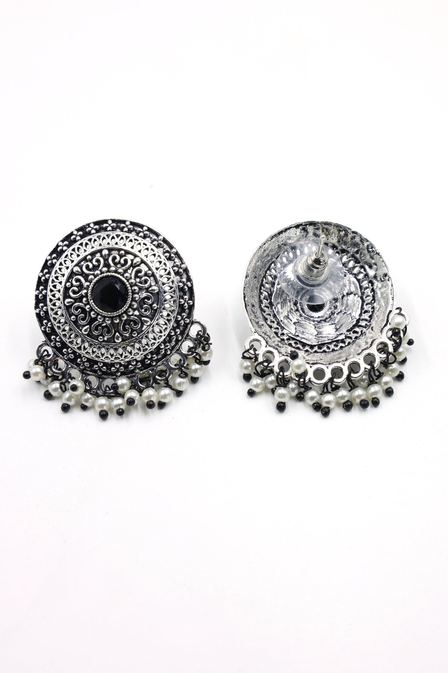 Vintage  Pearl Stud Earrings with Oxidised Plating - Mywishtree