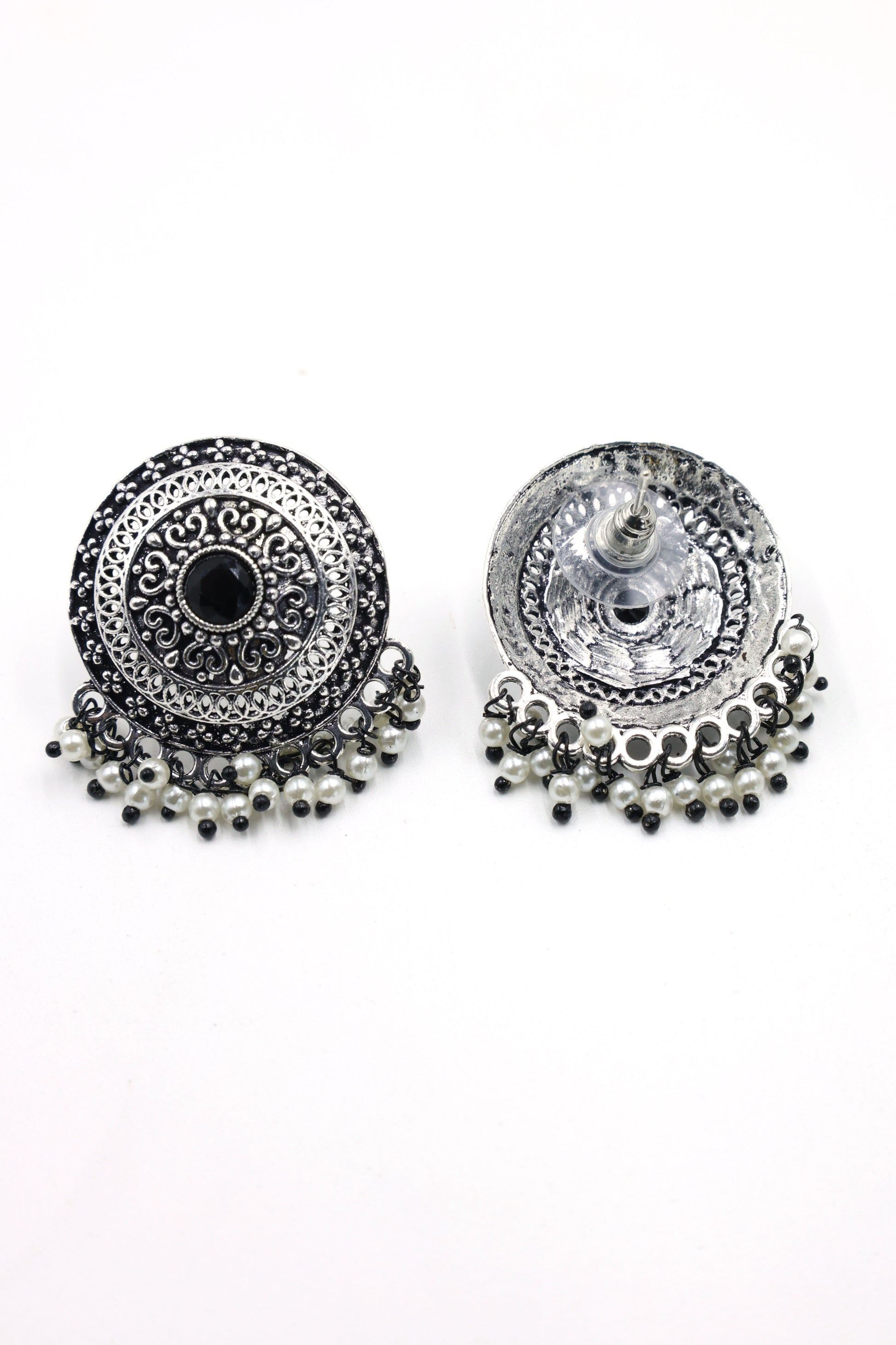 Vintage  Pearl Stud Earrings with Oxidised Plating - Mywishtree