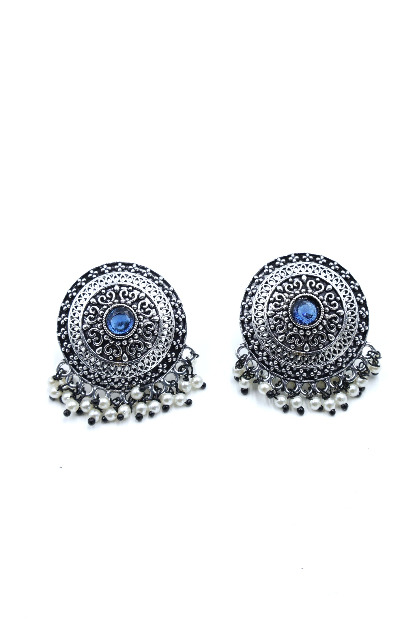 Vintage  Pearl Stud Earrings with Oxidised Plating - Mywishtree