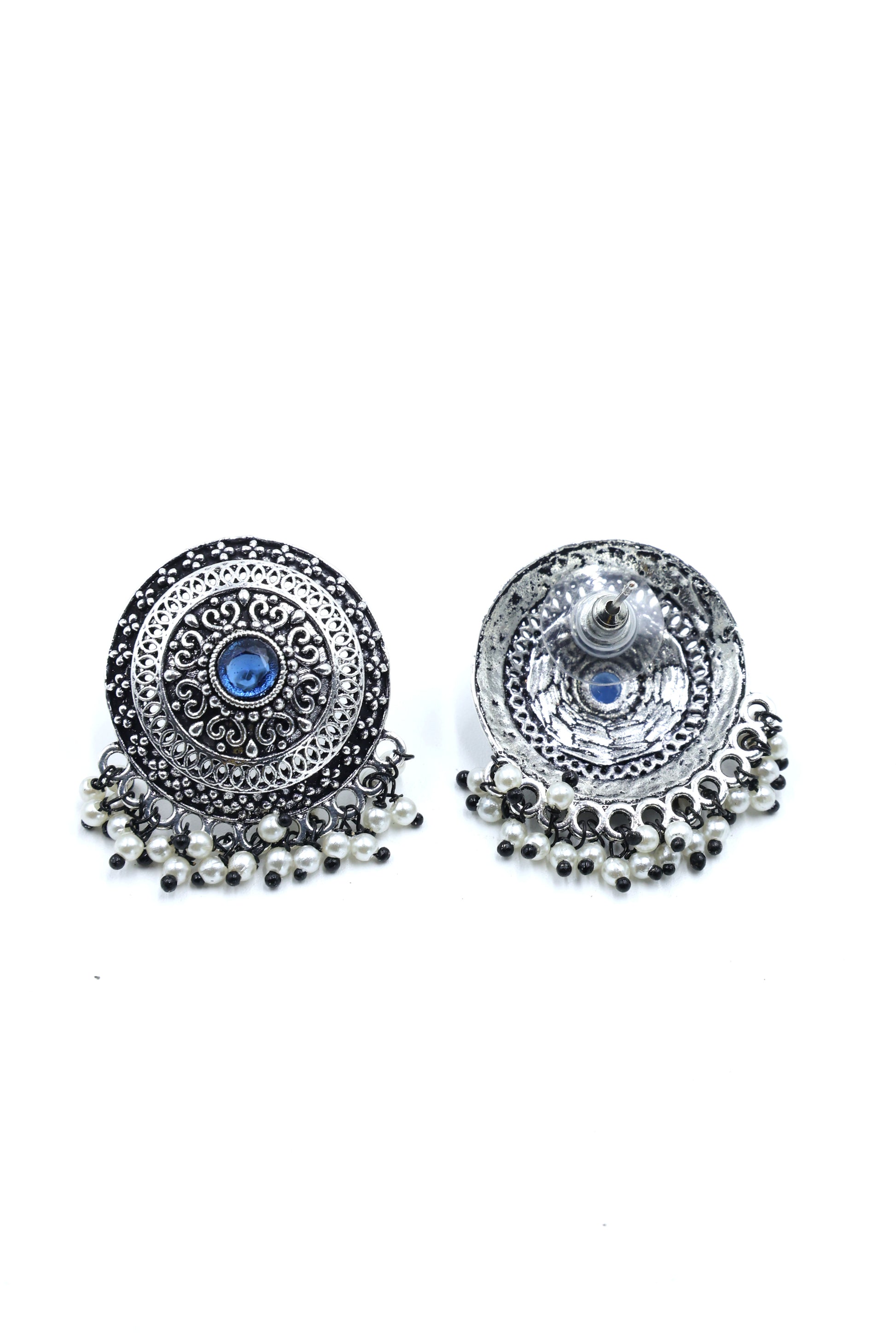 Vintage  Pearl Stud Earrings with Oxidised Plating - Mywishtree