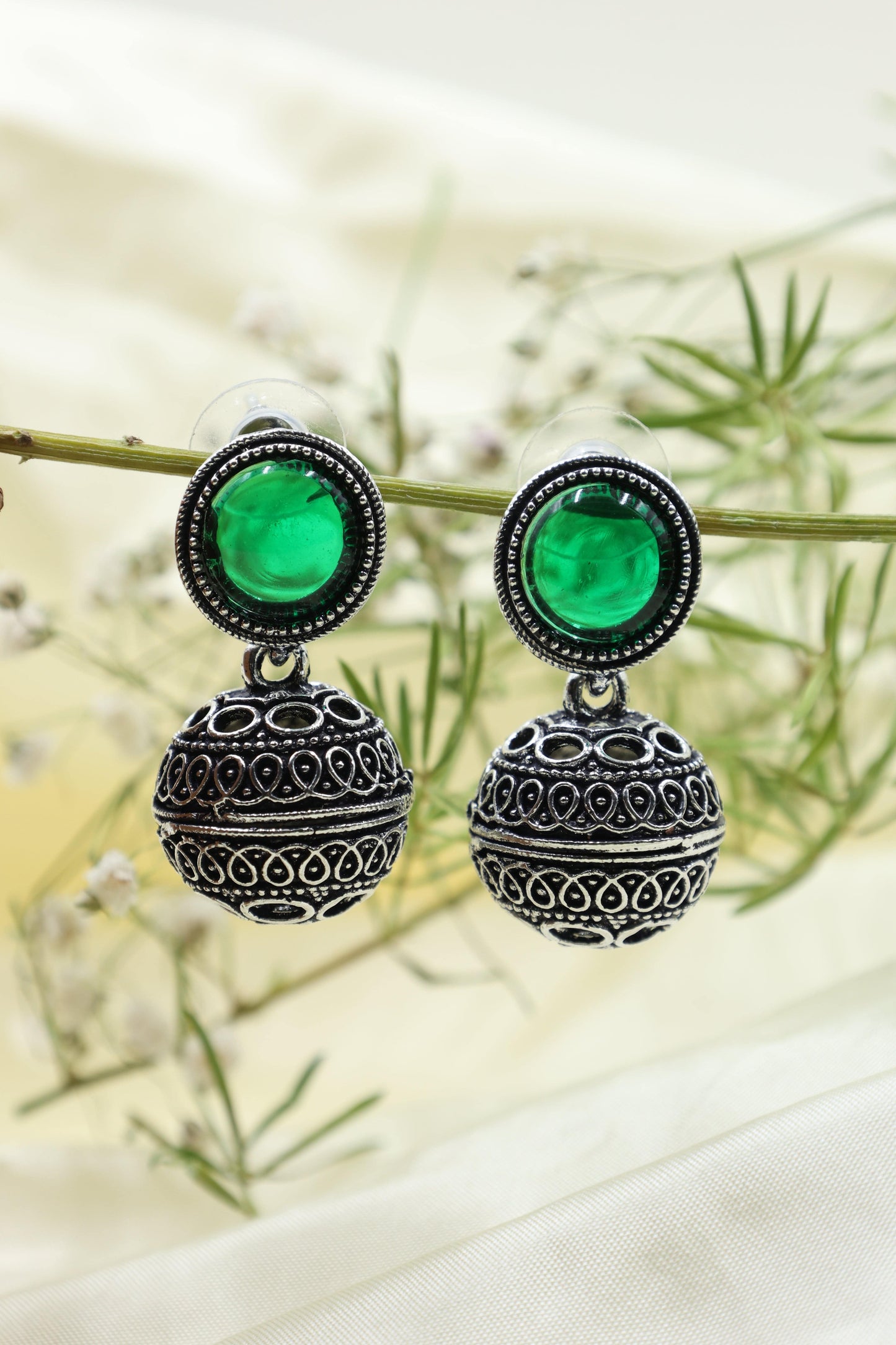 Antique Dome Earrings with Oxidised Plating, earrings for women, earrings and tikka set, earrings design artificial, artificial earrings design, latest artificial earrings for daily use, artificial golden earrings, earring ka design, earring ki design