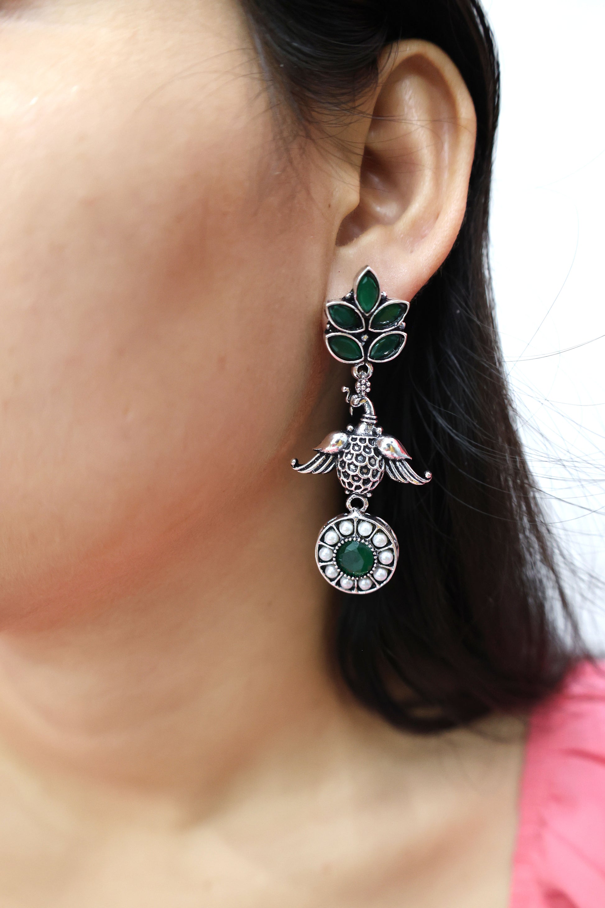 Oxidized Silver Peacock Drop Earrings - Mywishtree