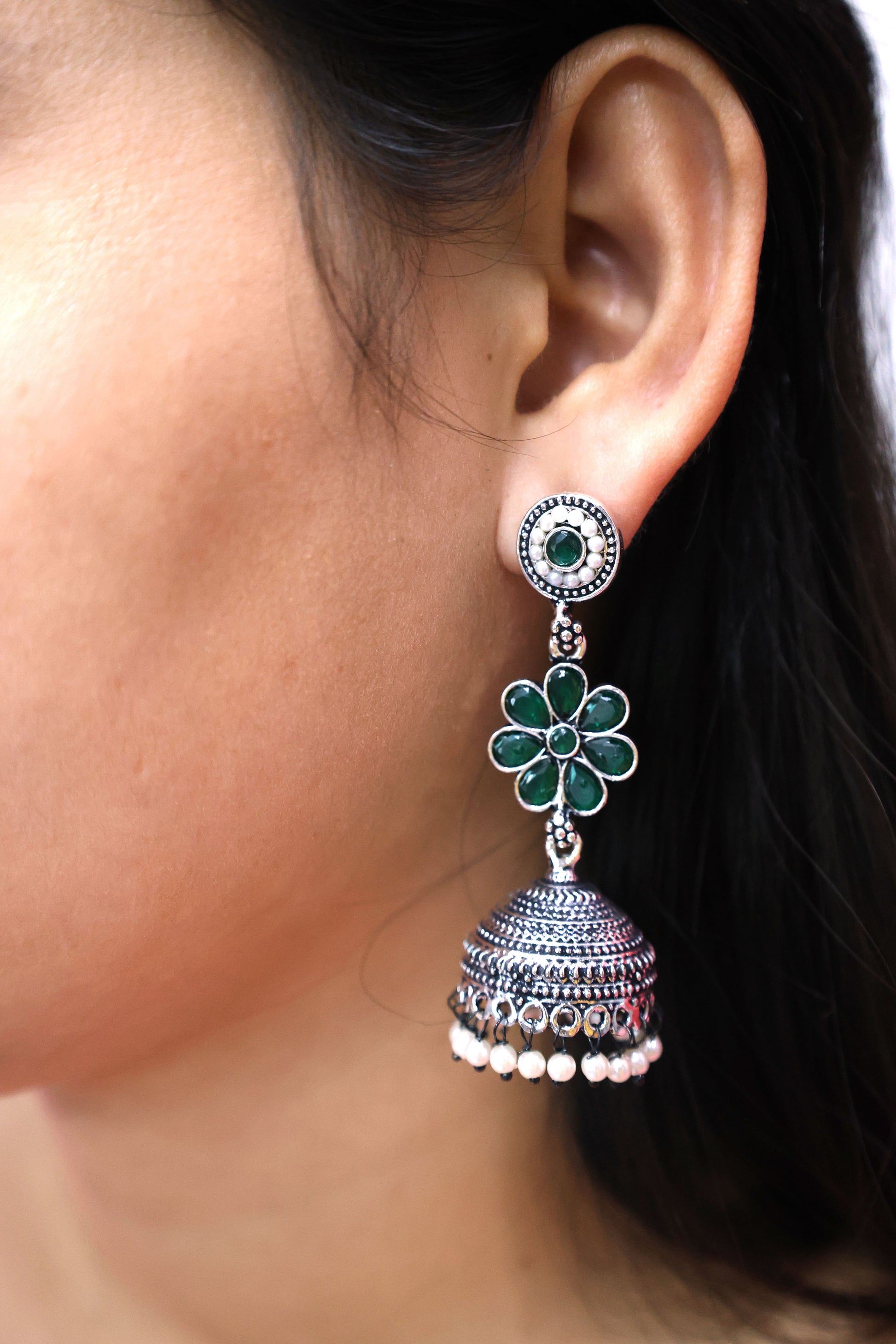 Oxidized Silver Jhumka Earrings - Mywishtree