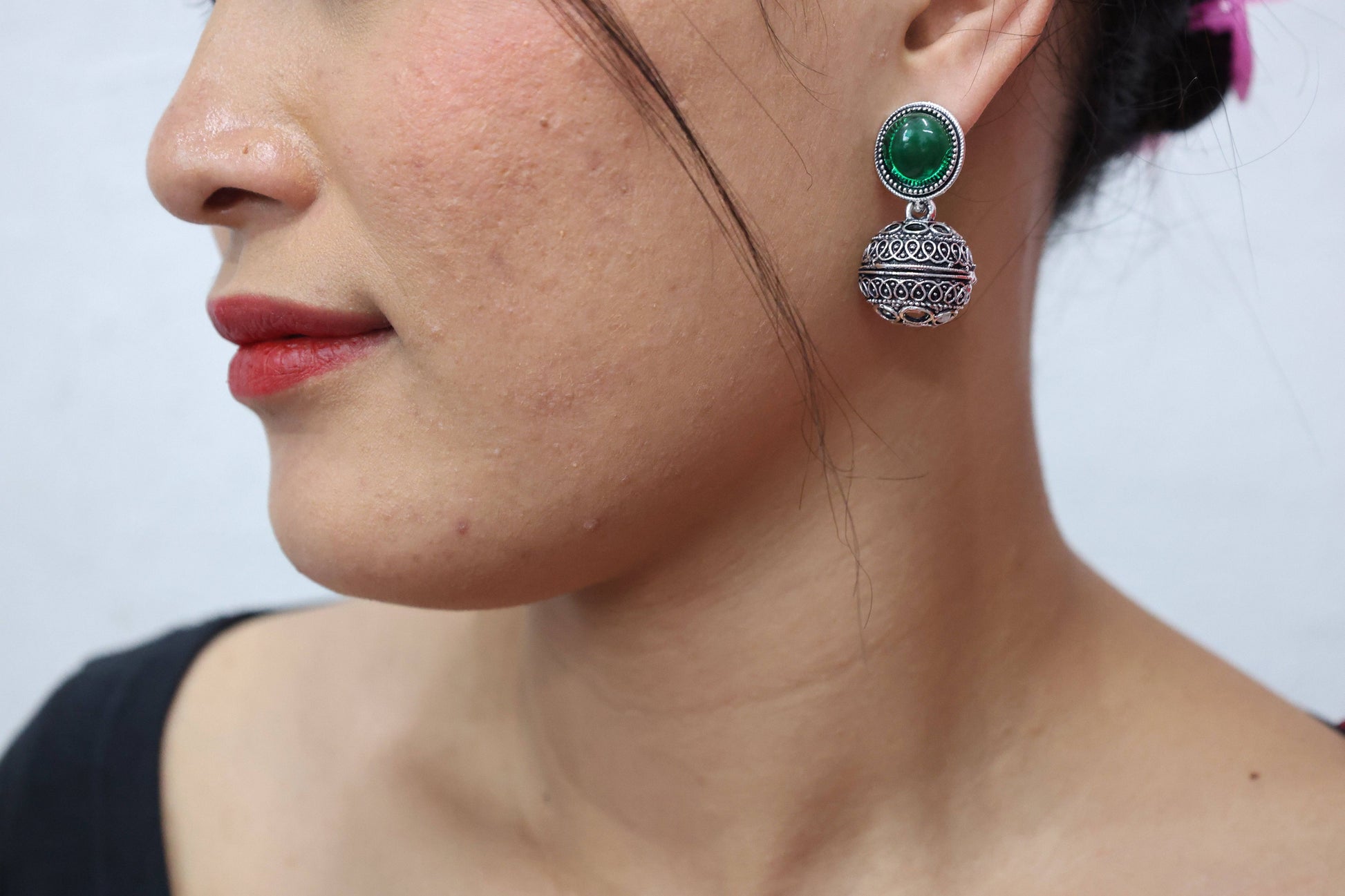 Antique Dome Earrings with Oxidised Plating, earrings for women, earrings and tikka set, earrings design artificial, artificial earrings design, latest artificial earrings for daily use, artificial golden earrings, earring ka design, earring ki design