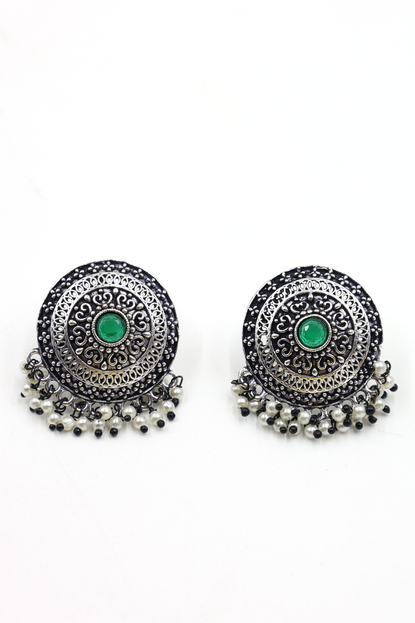 Vintage  Pearl Stud Earrings with Oxidised Plating - Mywishtree