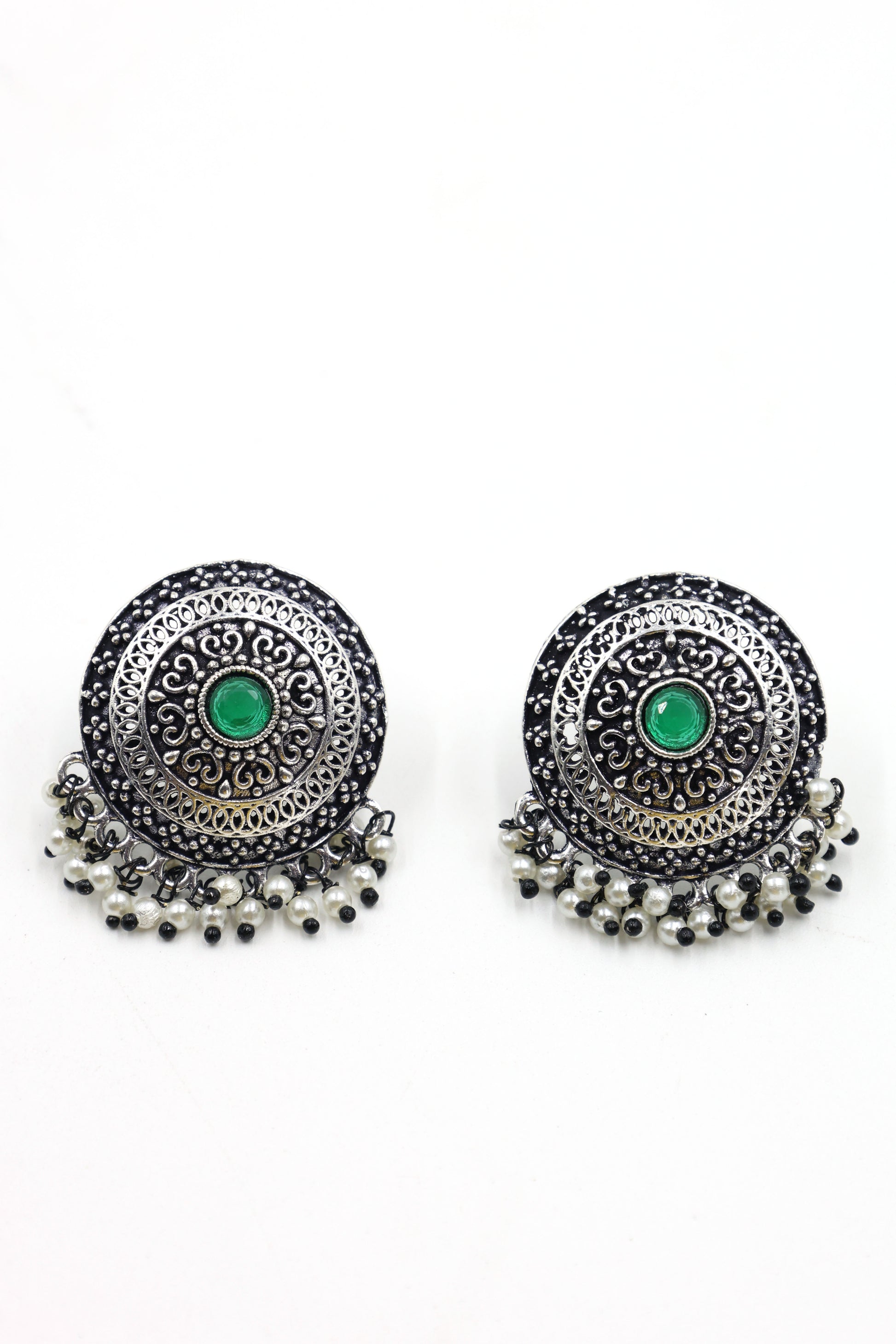 Vintage  Pearl Stud Earrings with Oxidised Plating - Mywishtree