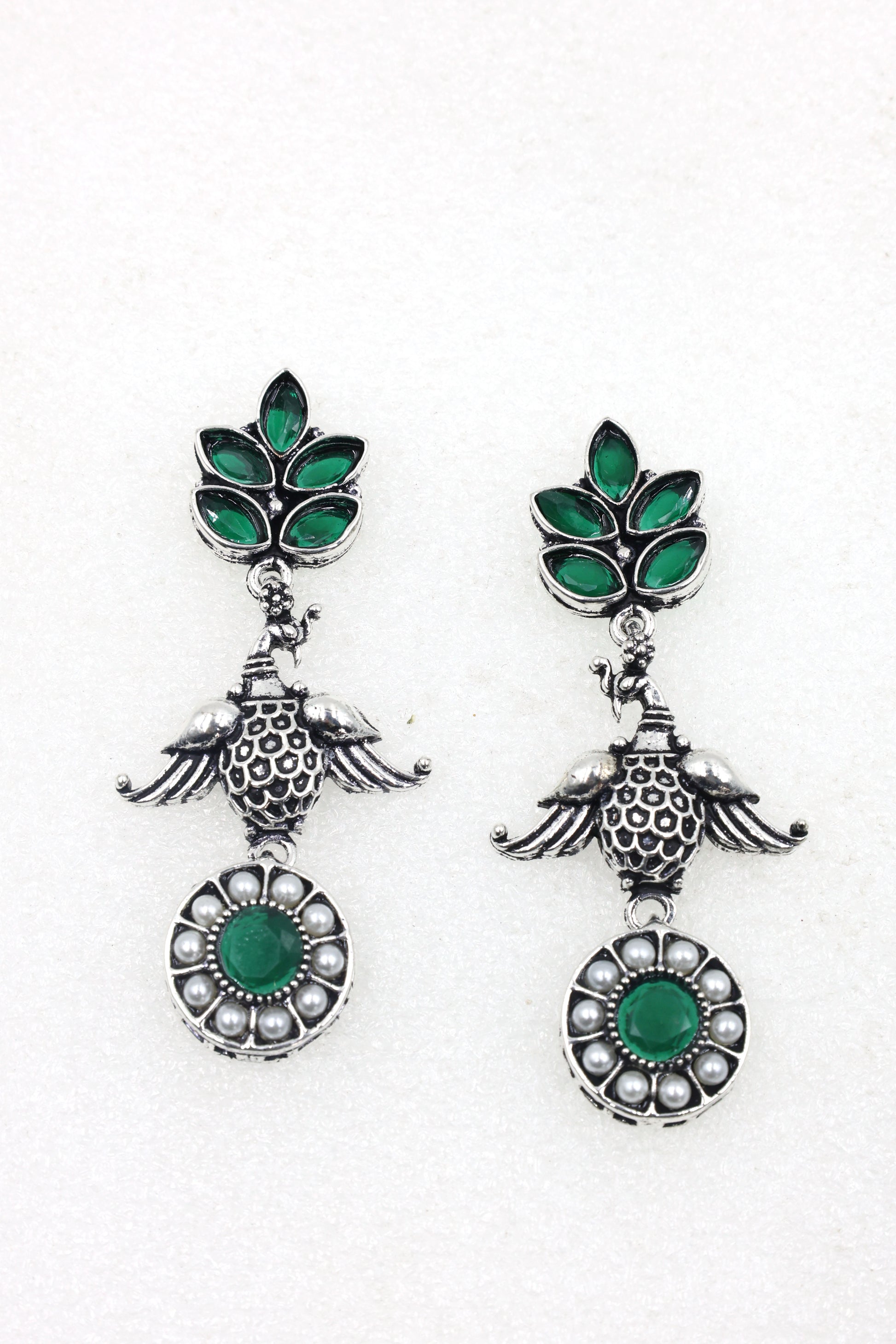 Oxidized Silver Peacock Drop Earrings - Mywishtree