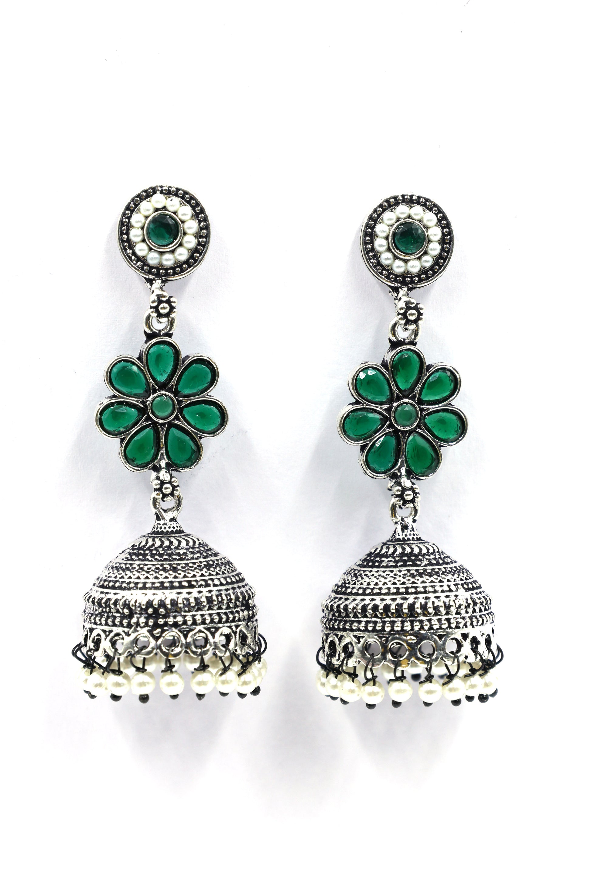 Oxidized Silver Jhumka Earrings - Mywishtree