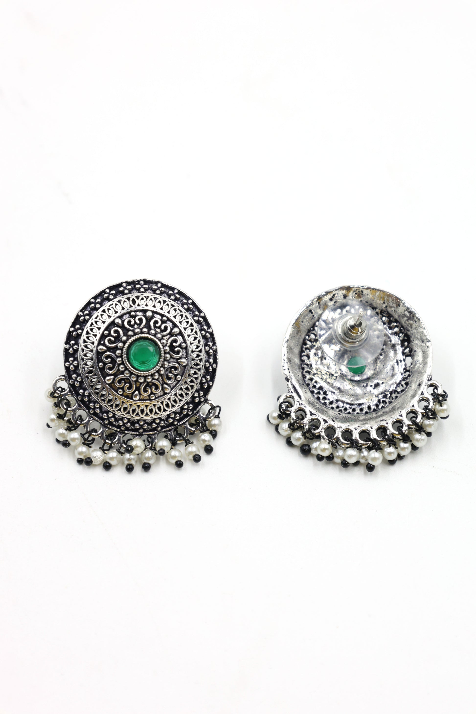 Vintage  Pearl Stud Earrings with Oxidised Plating - Mywishtree
