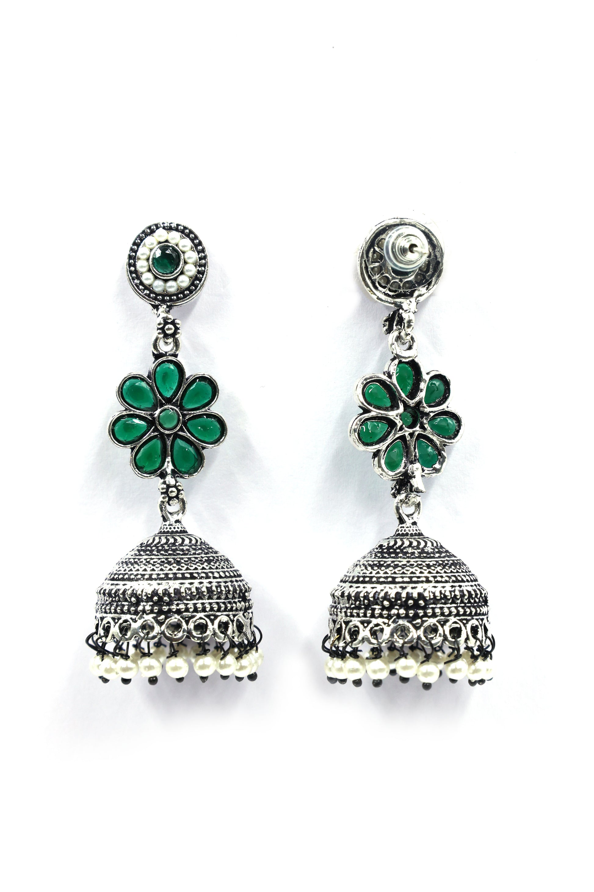 Oxidized Silver Jhumka Earrings - Mywishtree