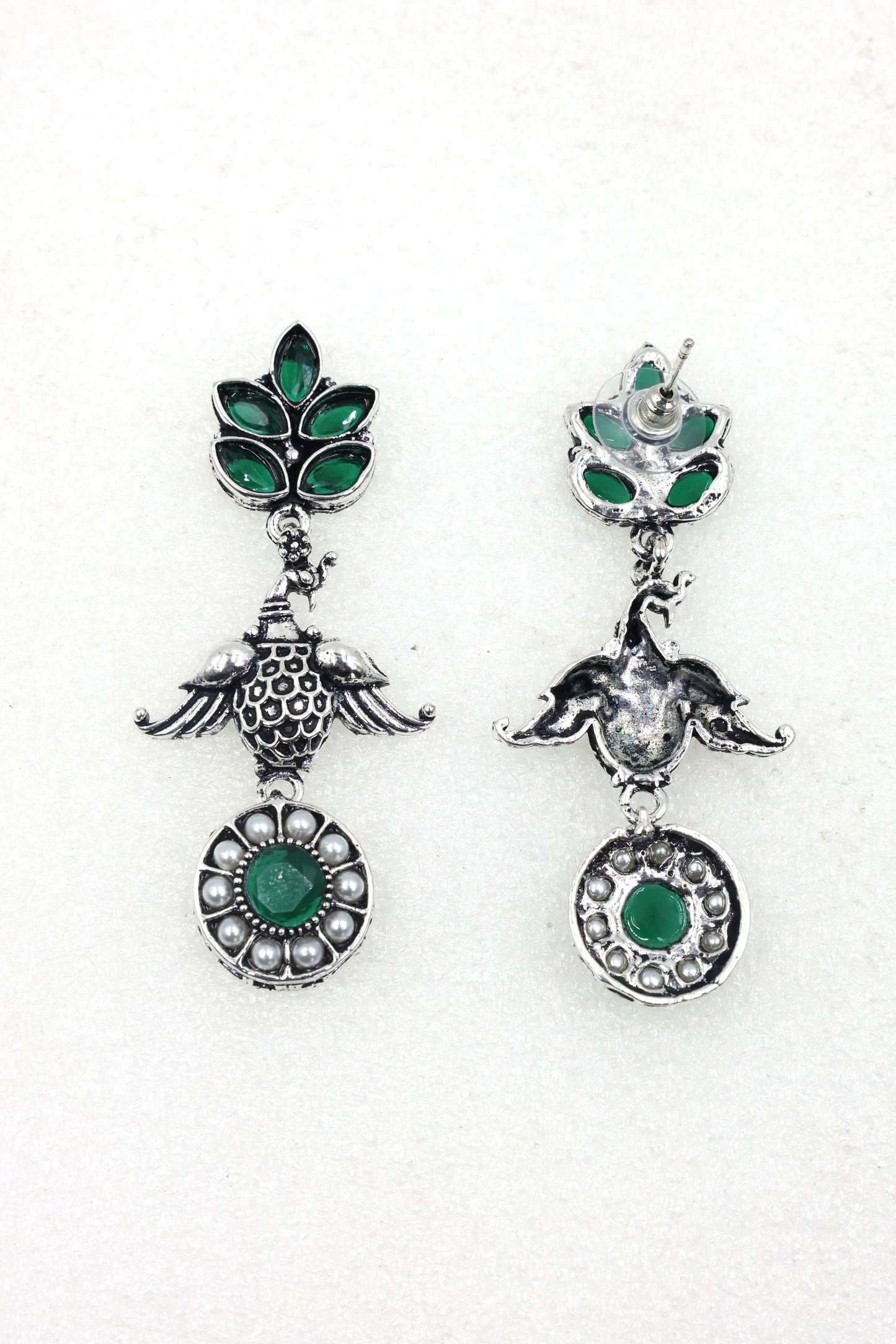Oxidized Silver Peacock Drop Earrings - Mywishtree