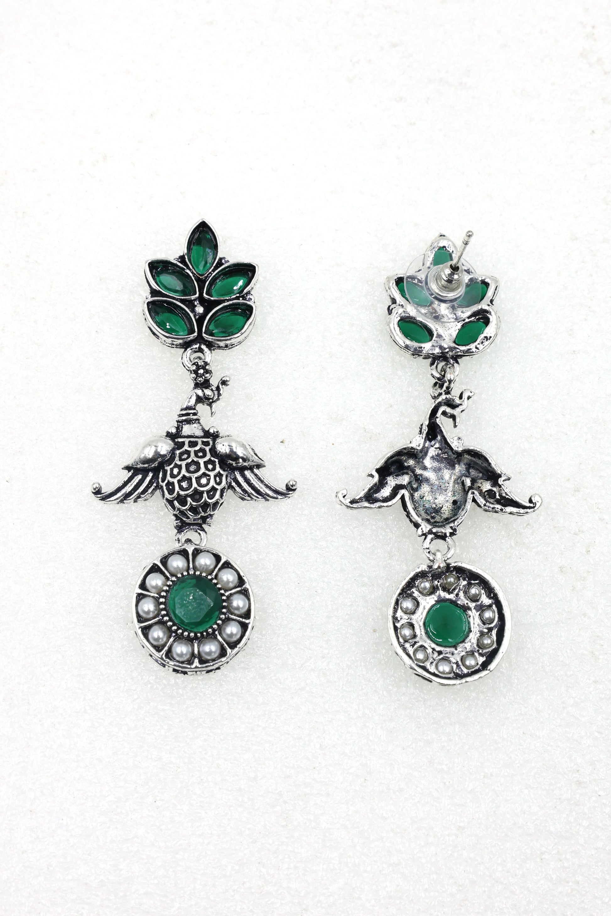Oxidized Silver Peacock Drop Earrings - Mywishtree