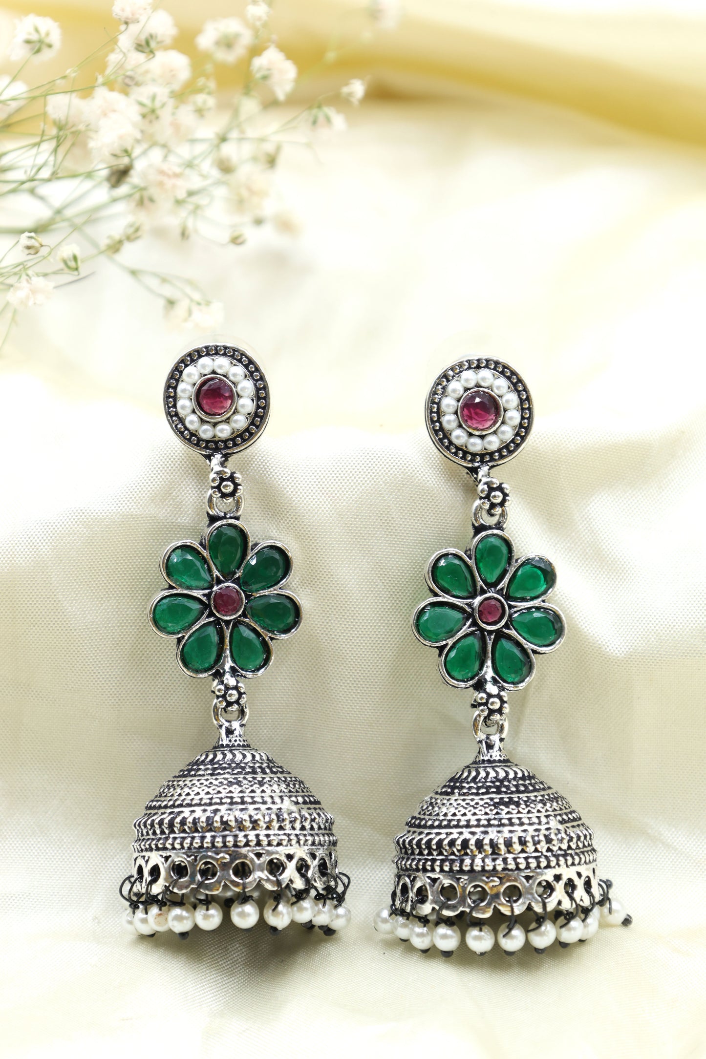 Oxidized Silver Jhumka Earrings - Mywishtree