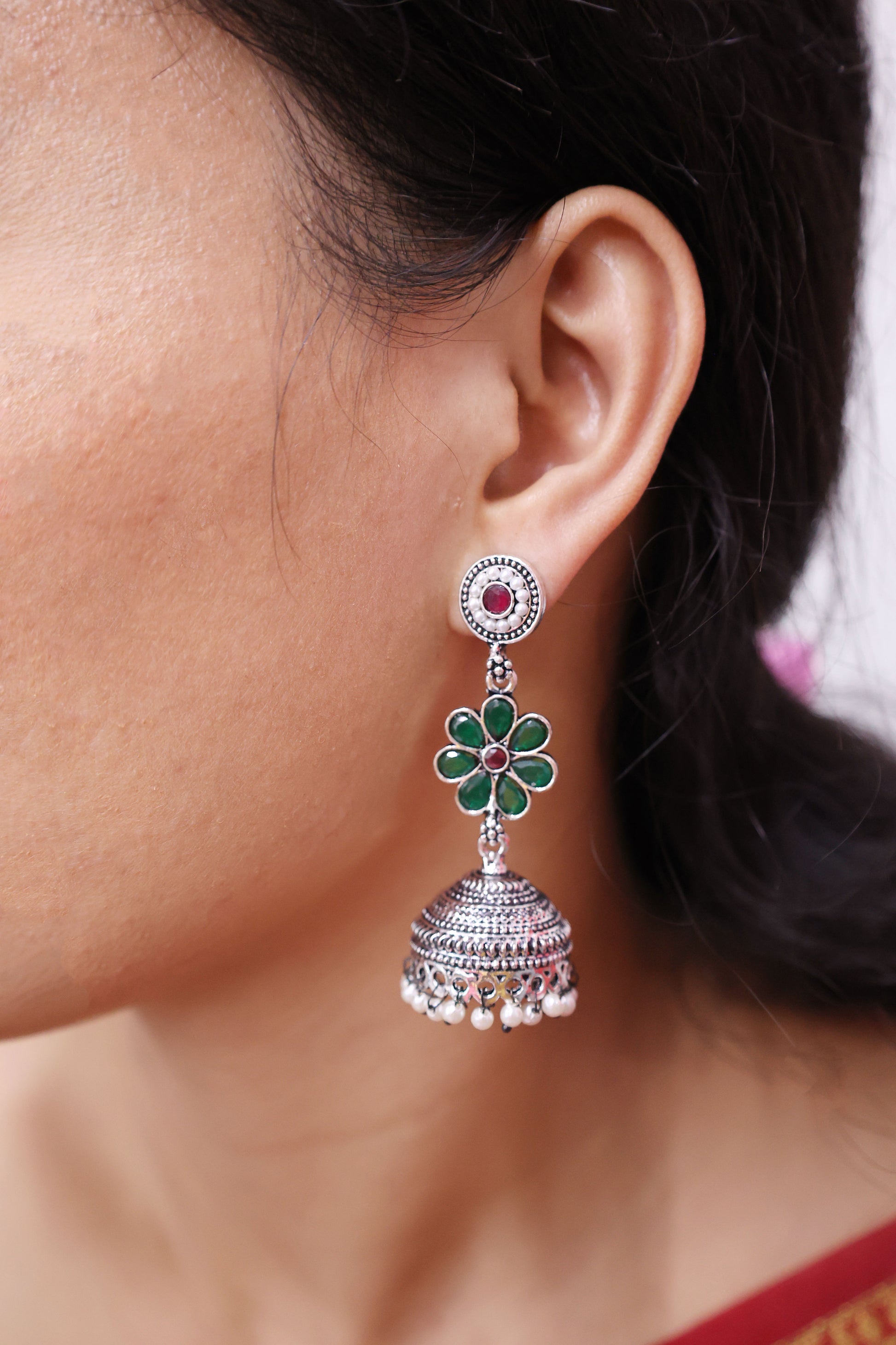 Oxidized Silver Jhumka Earrings - Mywishtree