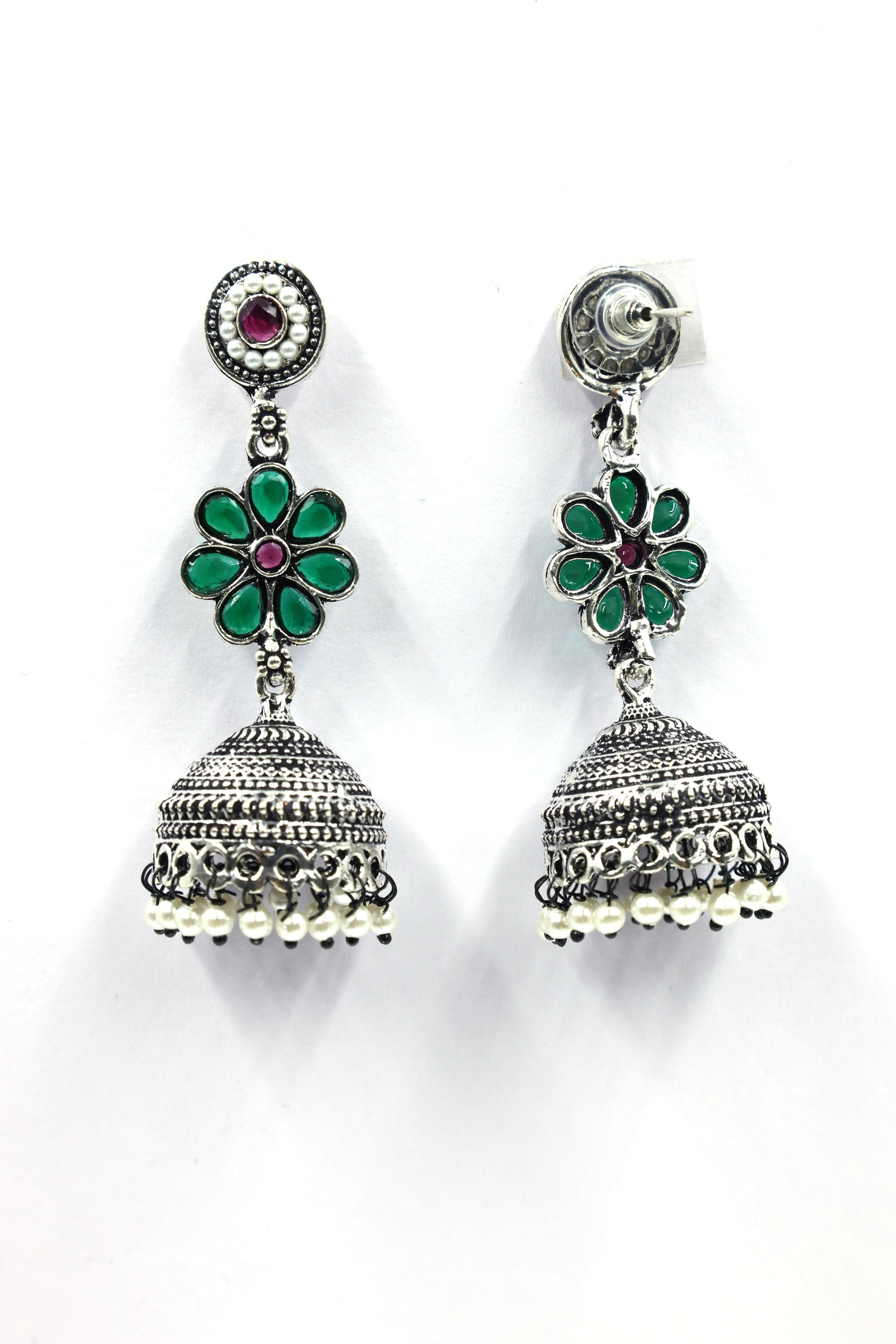 Oxidized Silver Jhumka Earrings - Mywishtree