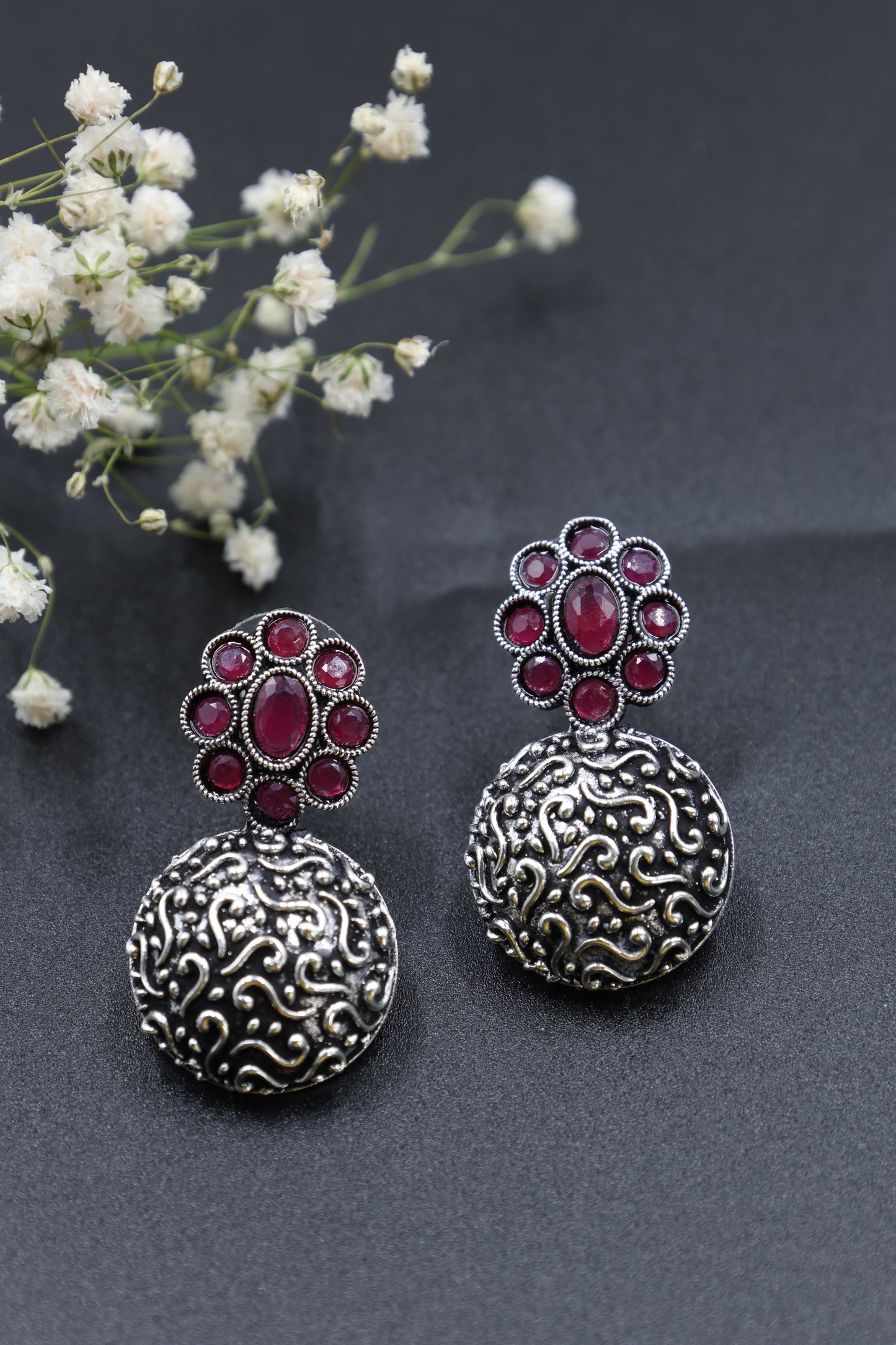Dome Earrings with Oxidised Plating - Mywishtree
