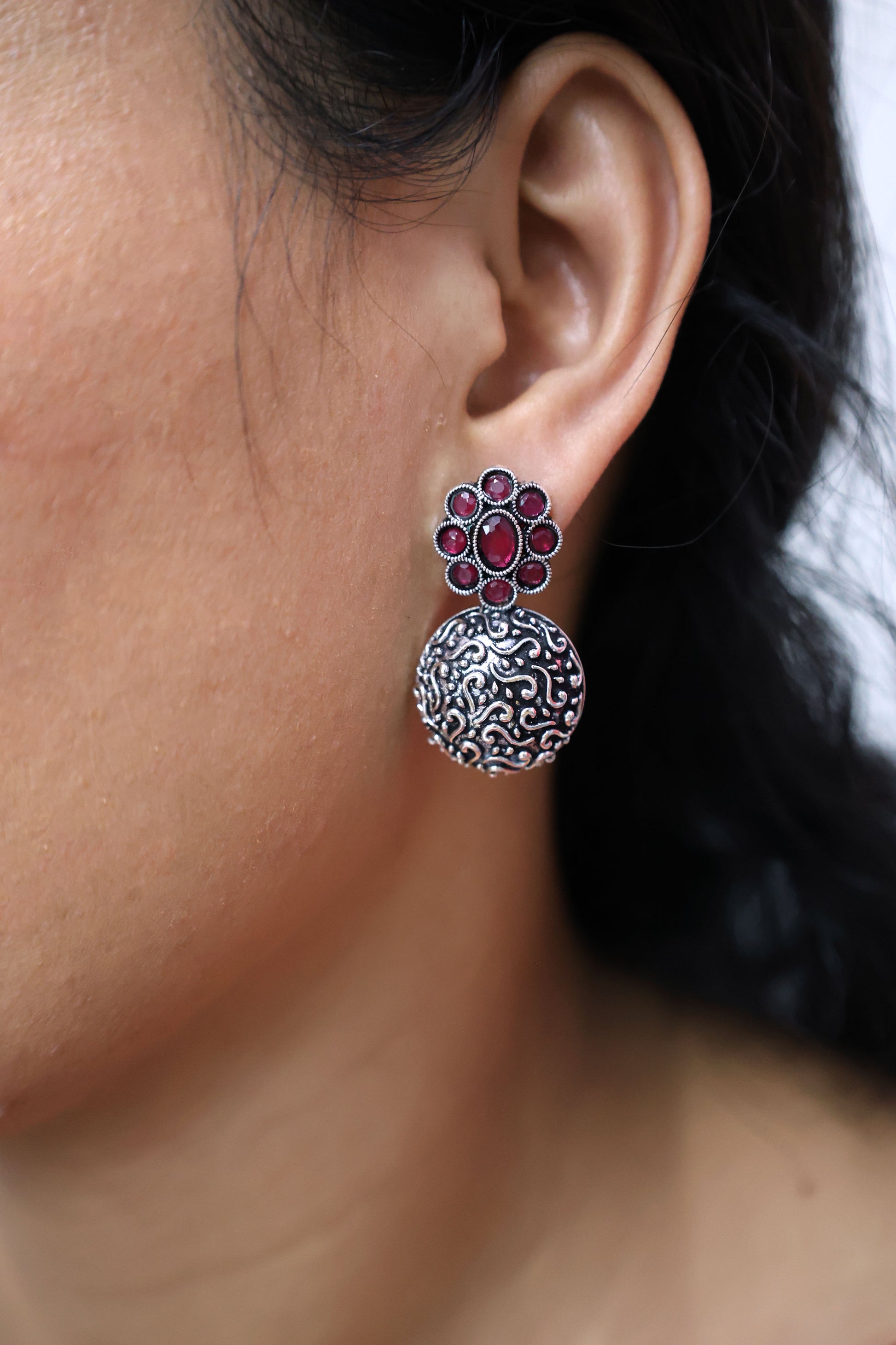 Dome Earrings with Oxidised Plating - Mywishtree