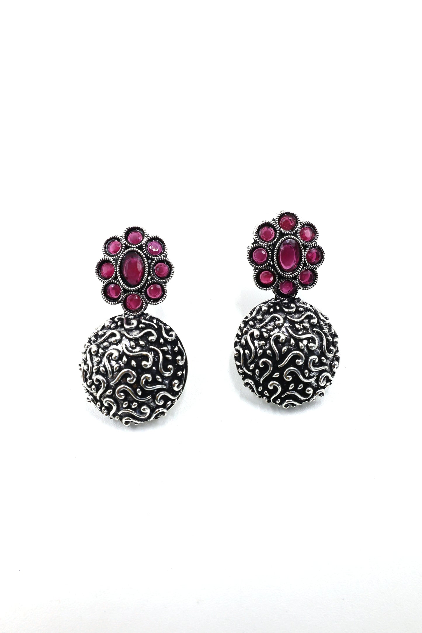Dome Earrings with Oxidised Plating - Mywishtree
