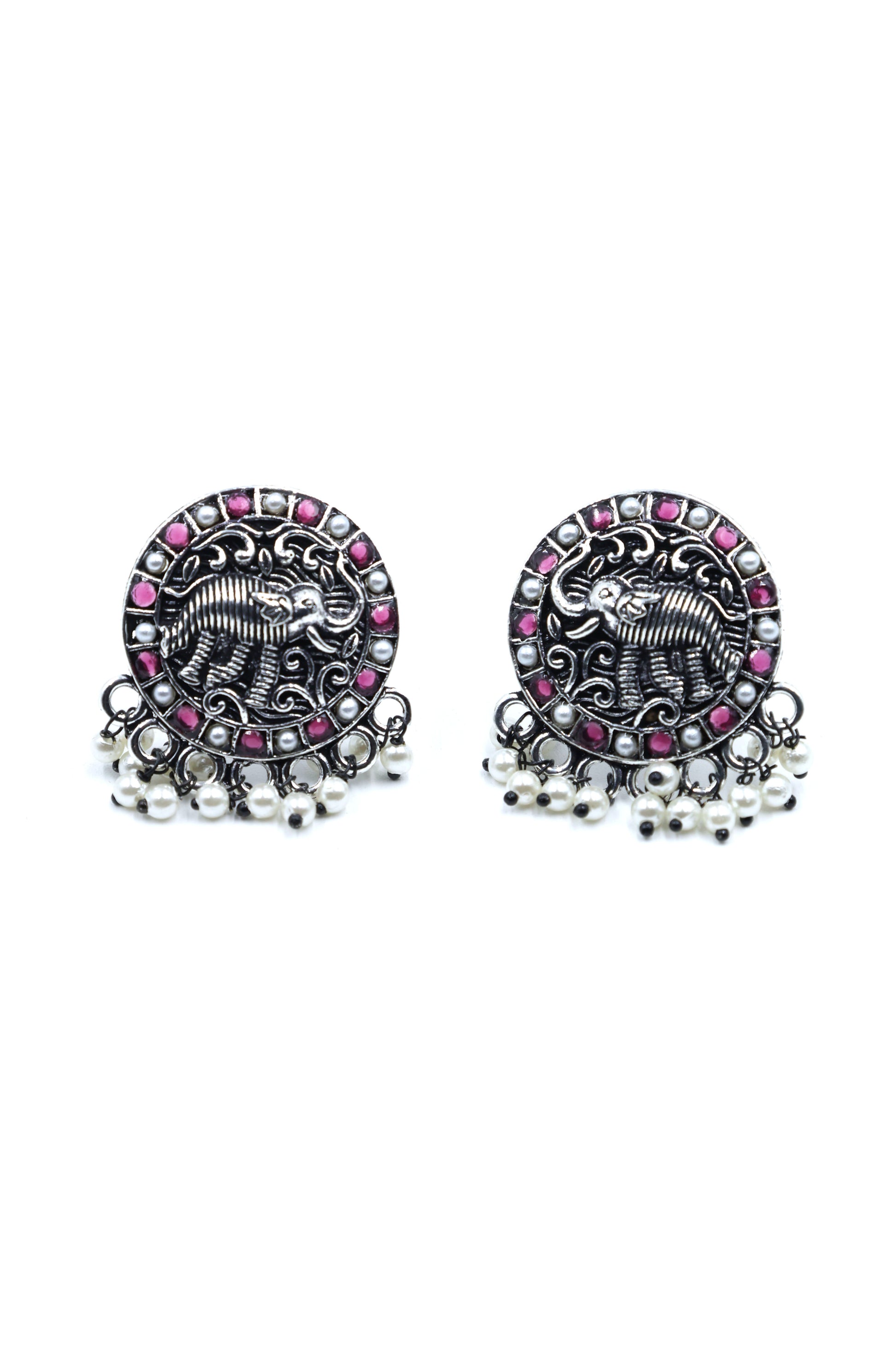 Royal Elephant Oxidized Silver Stud Earrings - Mywishtree, Stud Earrings, Elephant design, Cheap earrings, artificial earrings, Red earrings, "imitation jewellery"
"fashion jewellery online"
"jewellery for women"
"artificial jewellery"
"cheap jewellery online"