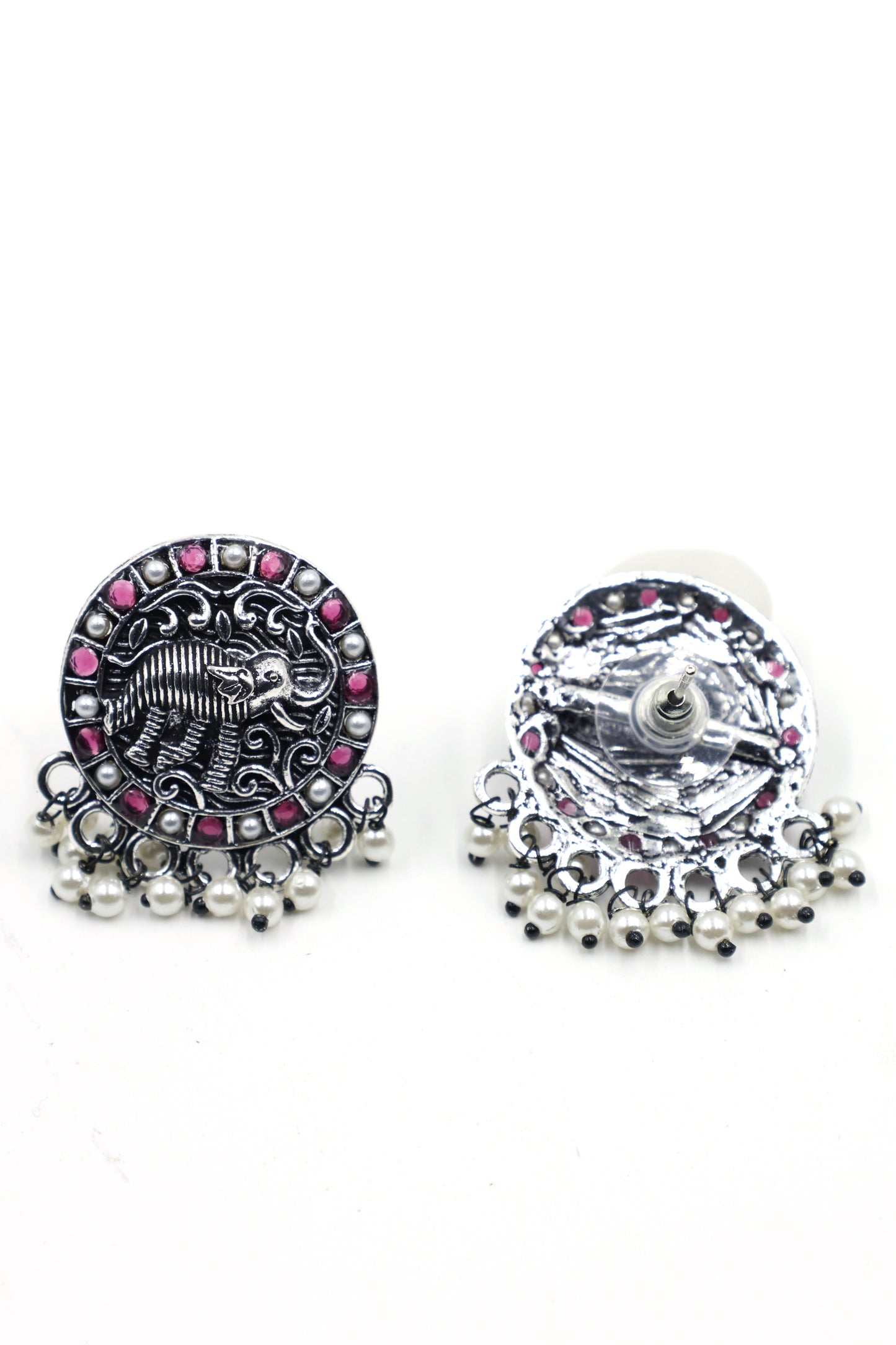 Royal Elephant Oxidized Silver Stud Earrings - Mywishtree, Stud Earrings, Elephant design, Cheap earrings, artificial earrings, Red earrings, "imitation jewellery"
"fashion jewellery online"
"jewellery for women"
"artificial jewellery"
"cheap jewellery online"
